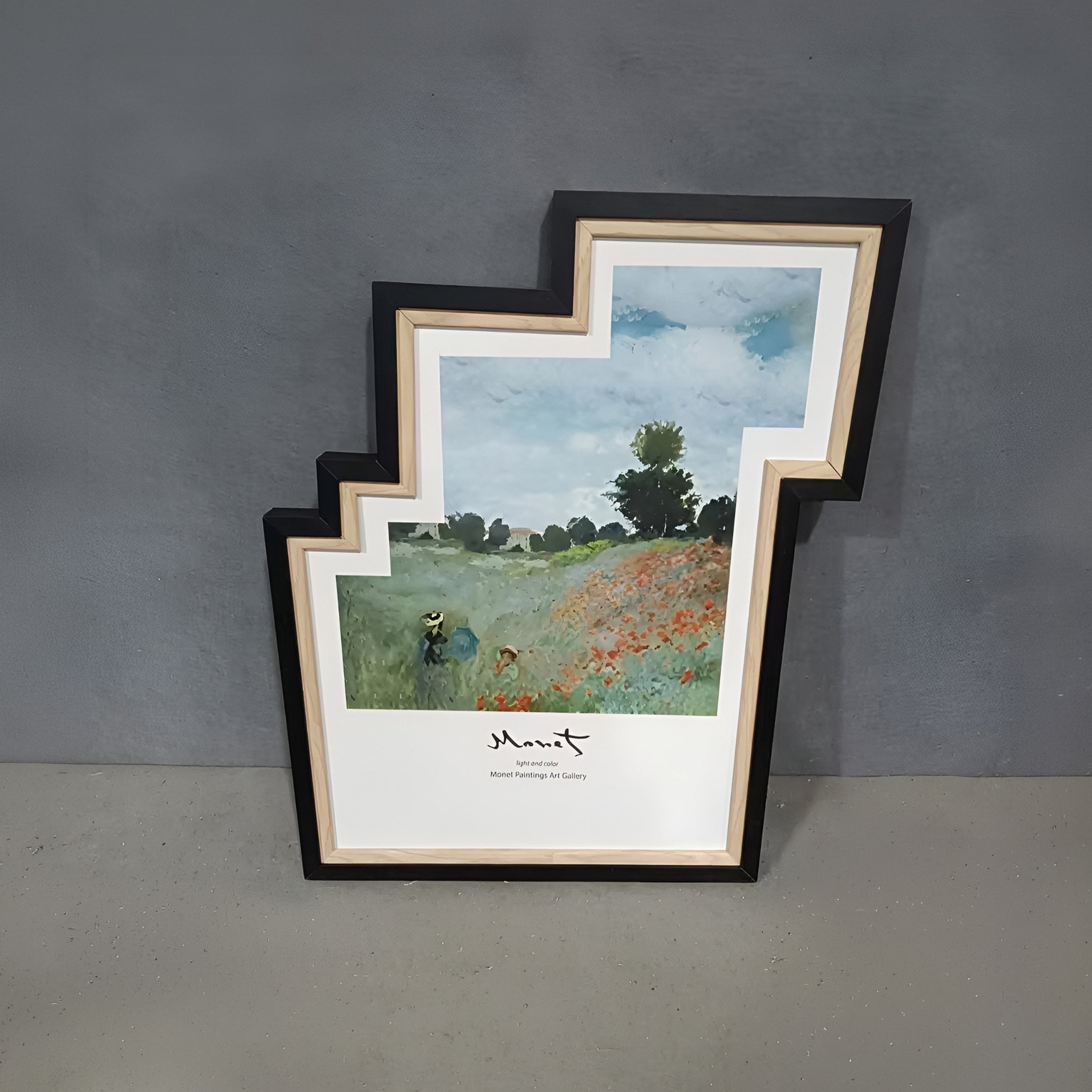 The Fantoria 3-Set Animal Fantasy Oil Canvas Wall Art by Giant Sculptures features vibrant animal scenes in oil on canvas, each framed in a unique zigzag black frame and perfect for leaning against a gray wall for modern décor.