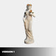 Goddess of Harvest Marble Sculpture by Giant Sculptures, 160cm female figure in cream draped gown with orange rose crown and bouquet, on a plain background.