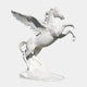 The Giant Sculptures Pegasus White Marble Outdoor Sculpture - 200cm features a rearing, intricately detailed winged horse with a flowing mane on a textured base, capturing motion and grace.