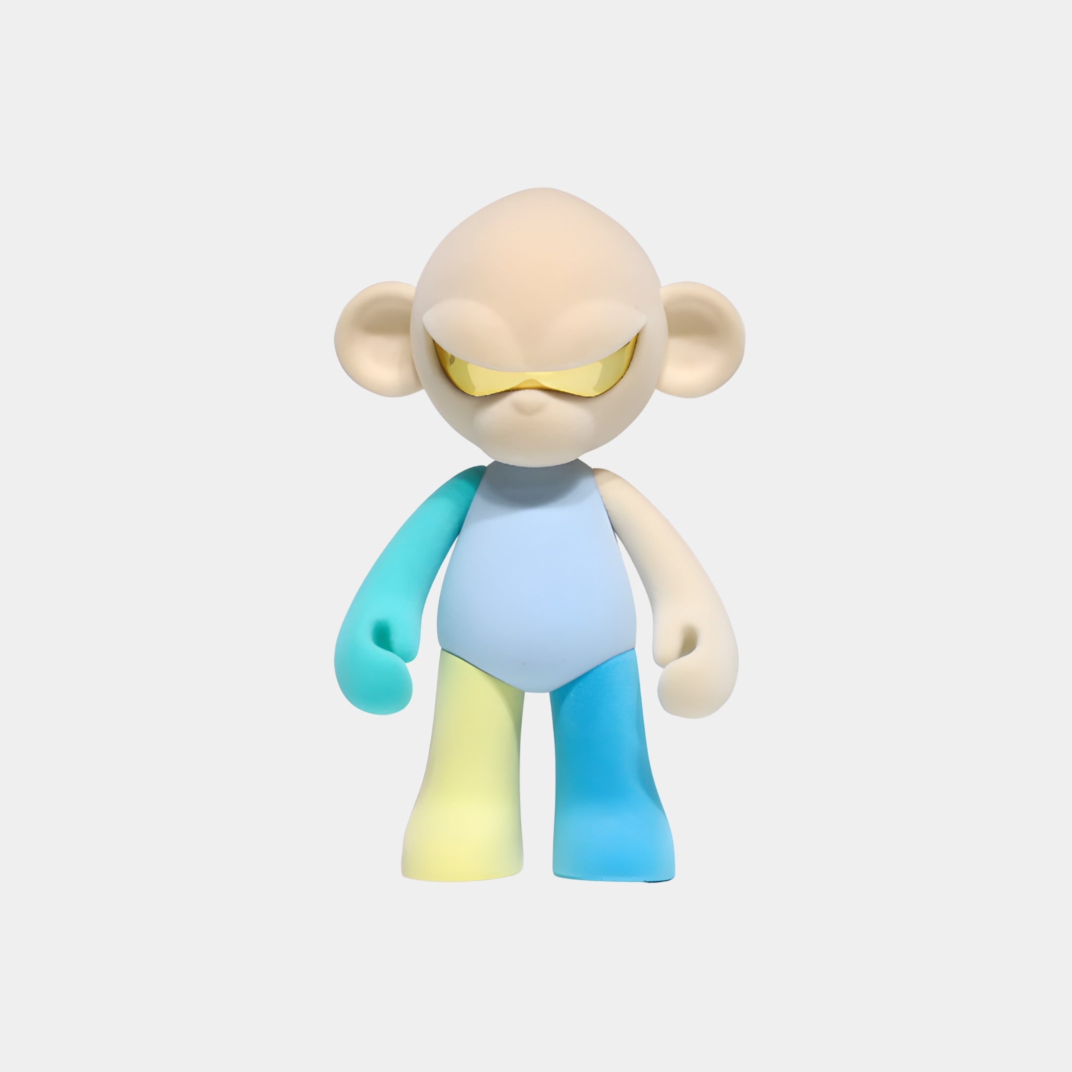 The Cream Head III Colorblock Monkey Figure by Giant Sculptures is a 35cm premium resin collectible with a large head, yellow visor, and blue, yellow, and cream gradient limbs, shown against a plain white background.