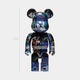 The Giant Sculptures Abstract Graffiti Bear Sculpture - 70cm features a glossy dark finish with neo-expressionist tags and vibrant Basquiat-inspired scribbles. This limited edition figurine stands upright against a plain background.