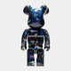 The Abstract Graffiti Bear Sculpture - 70cm by Giant Sculptures features neo-expressionist tags, Basquiat-style crown motifs, text, and sketched faces on a dark background. Limited edition.