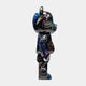 A side view of the Giant Sculptures Abstract Graffiti Bear Sculpture - 70cm, a limited edition designer toy with vibrant neo-expressionist tags on its glossy black finish, standing upright against a plain light background.