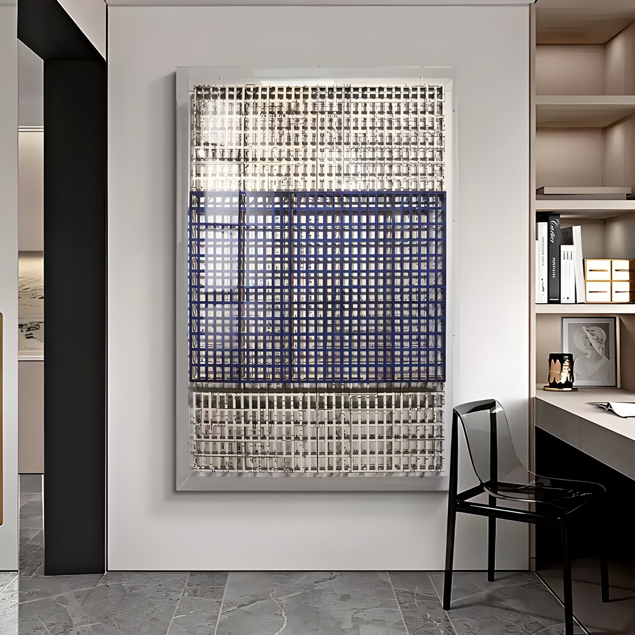 Artisana Navy Blue & Beige Grid 3D Paper Wall Art