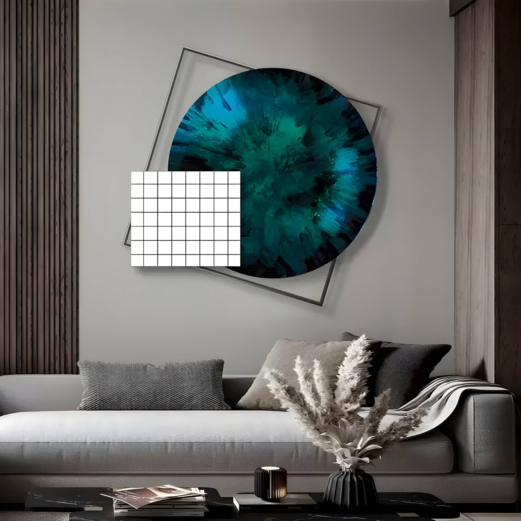 Aurenza Grid Emerald Acrylic & Metal Frame 3D Wall Art