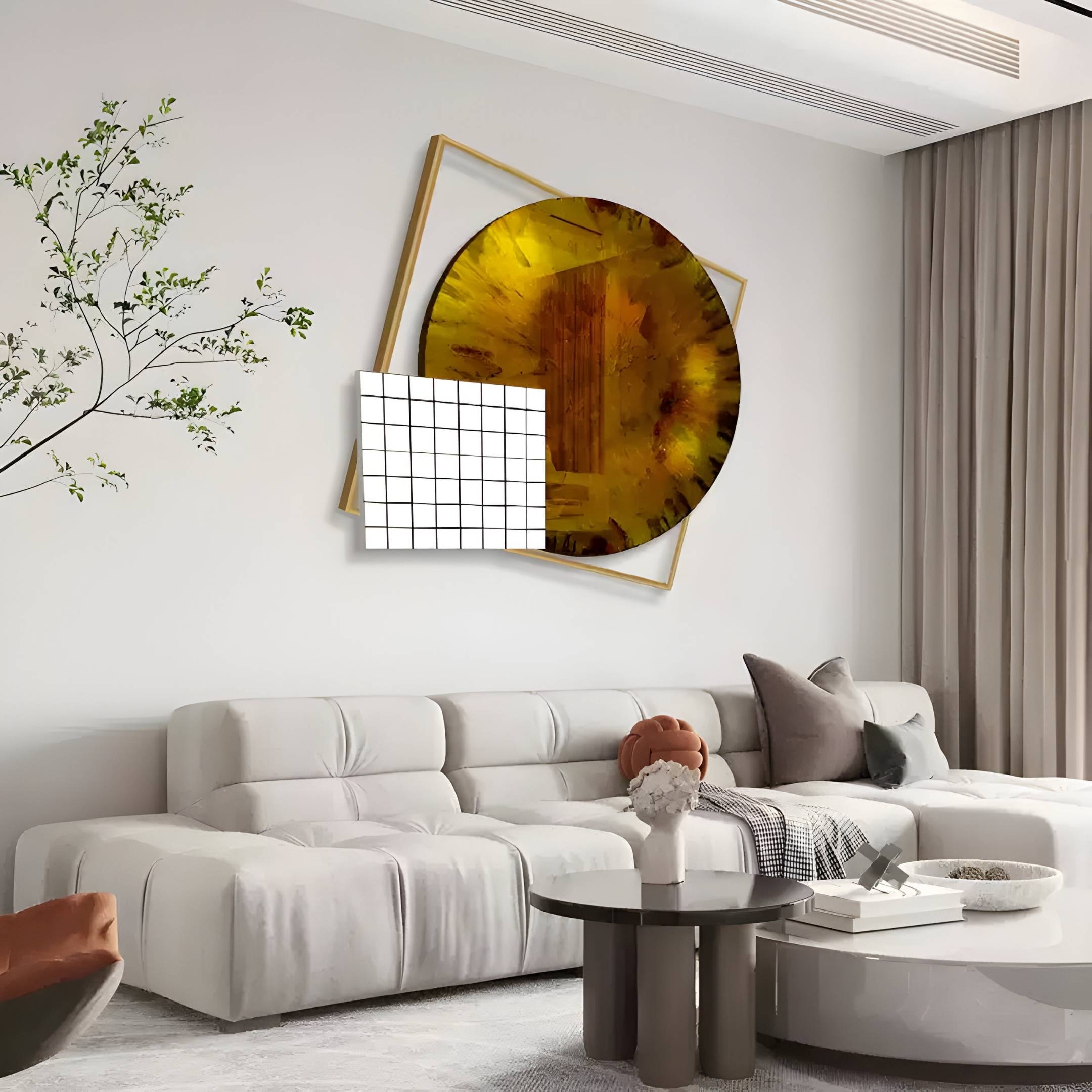 Aurenza Grid Amber Acrylic & Metal Frame 3D Wall Art