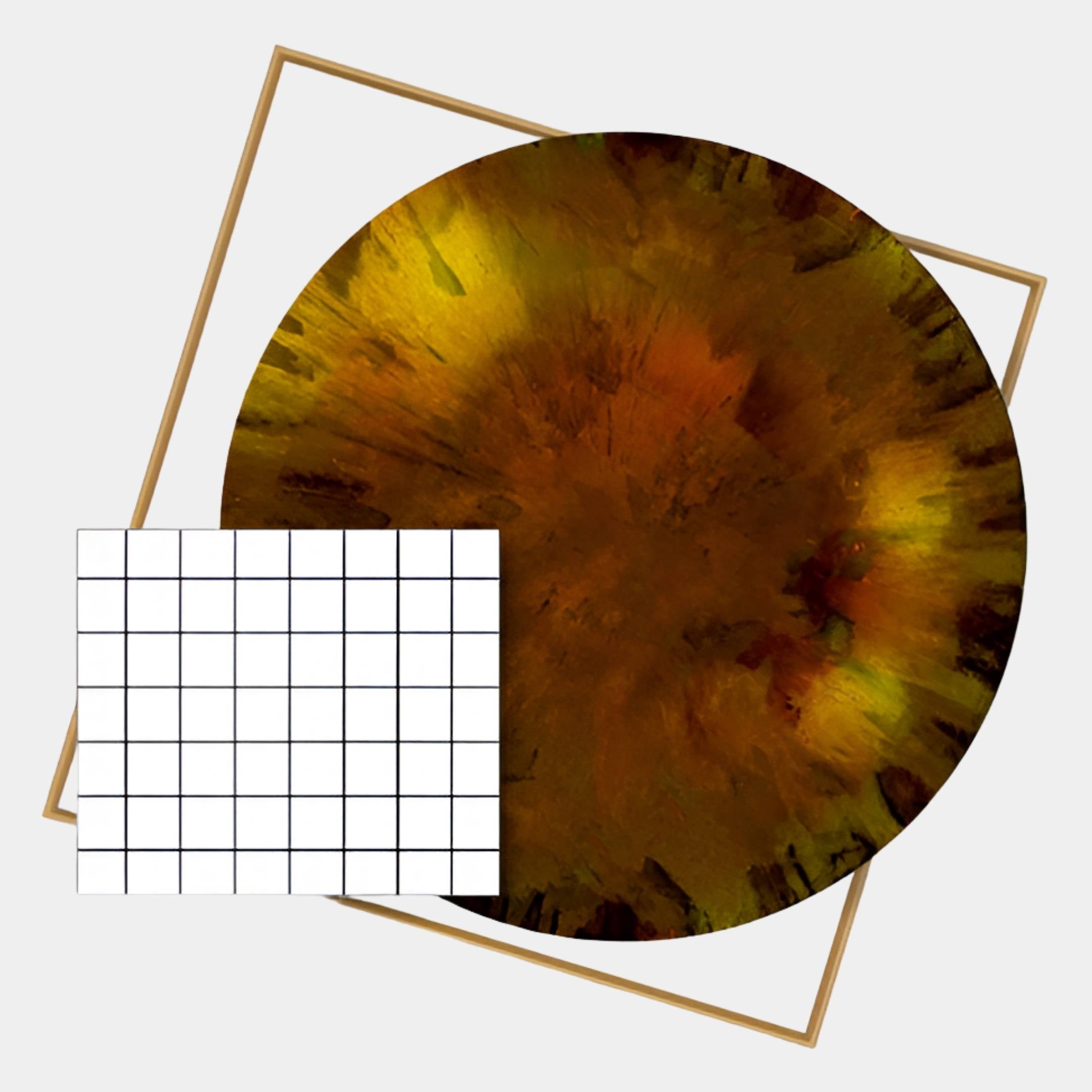 Aurenza Grid Amber Acrylic & Metal Frame 3D Wall Art