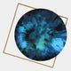 Aurenza Sapphire Acrylic & Metal Frame 3D Wall Art featuring a textured sapphire-toned acrylic disc in teal, navy, and black within an angled gold metal square frame, shown on a light grey background.
