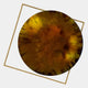 The Aurenza Amber Acrylic & Metal Frame 3D Wall Art by Giant Sculptures features abstract amber hues with yellow, orange, and brown bursts over a tilted thin gold frame, creating a bold modern accent against any crisp white wall.