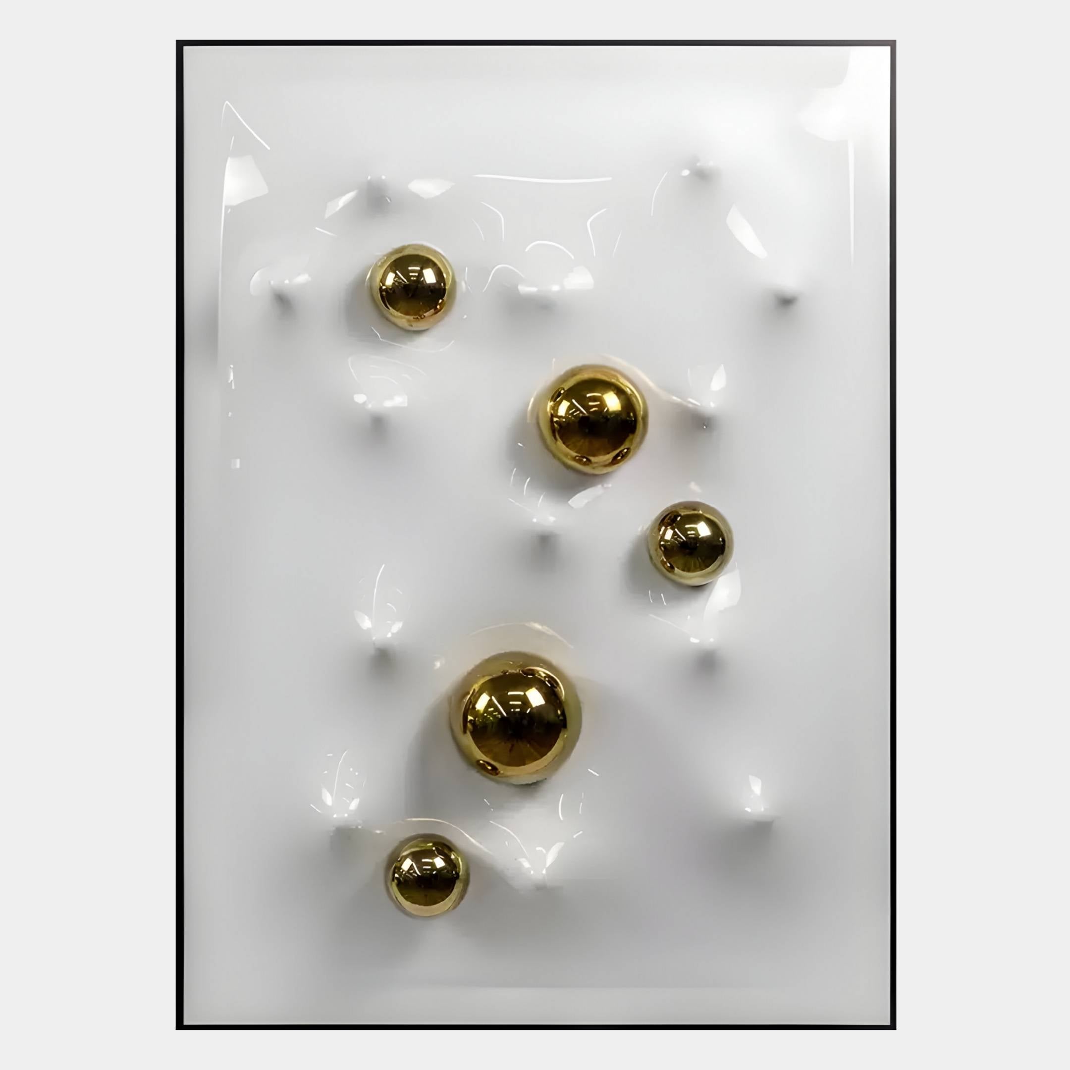 Aurezal White Gloss & Gold Orb Acrylic 3D Wall Art