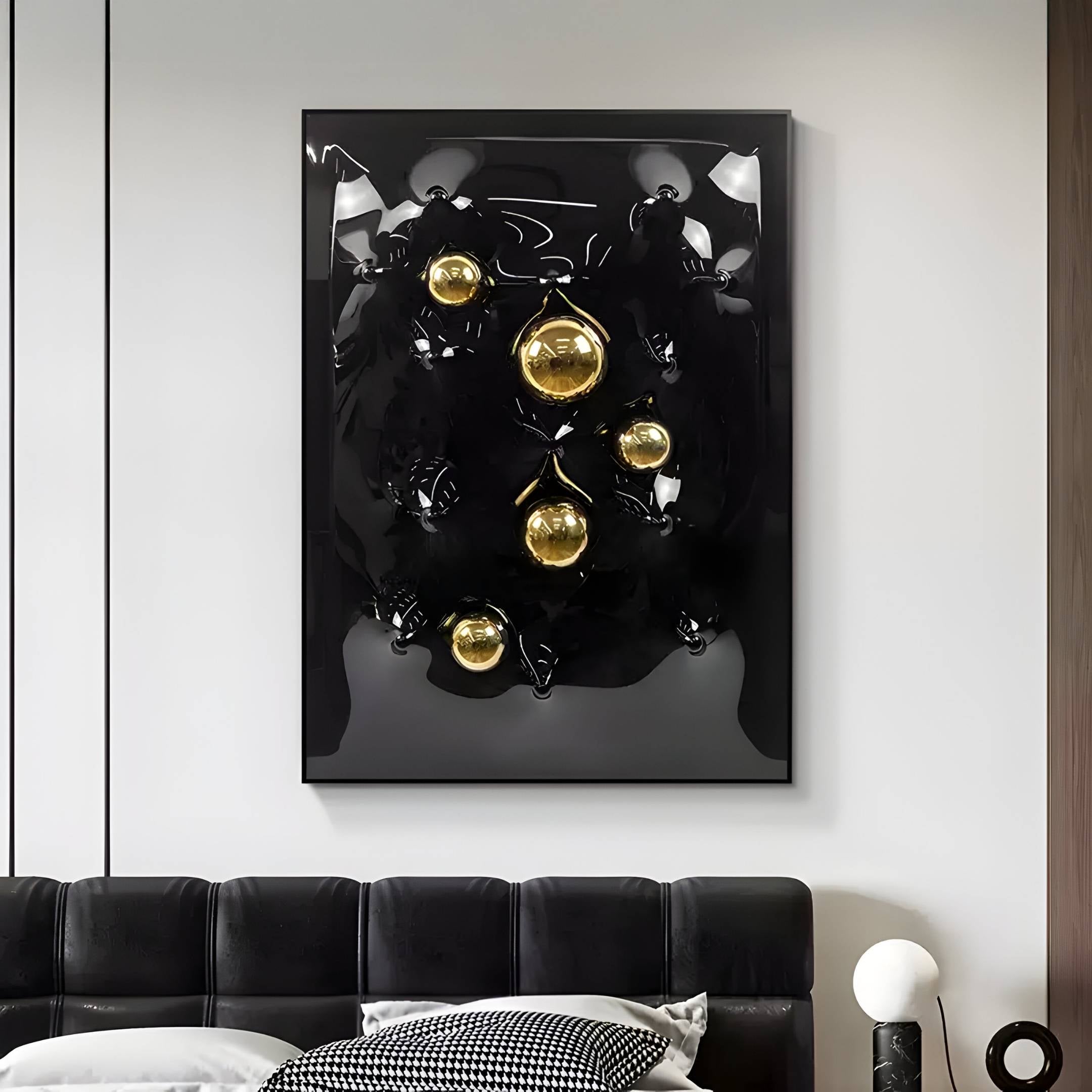 Aurezal Black Gloss & Gold Orb Acrylic 3D Wall Art