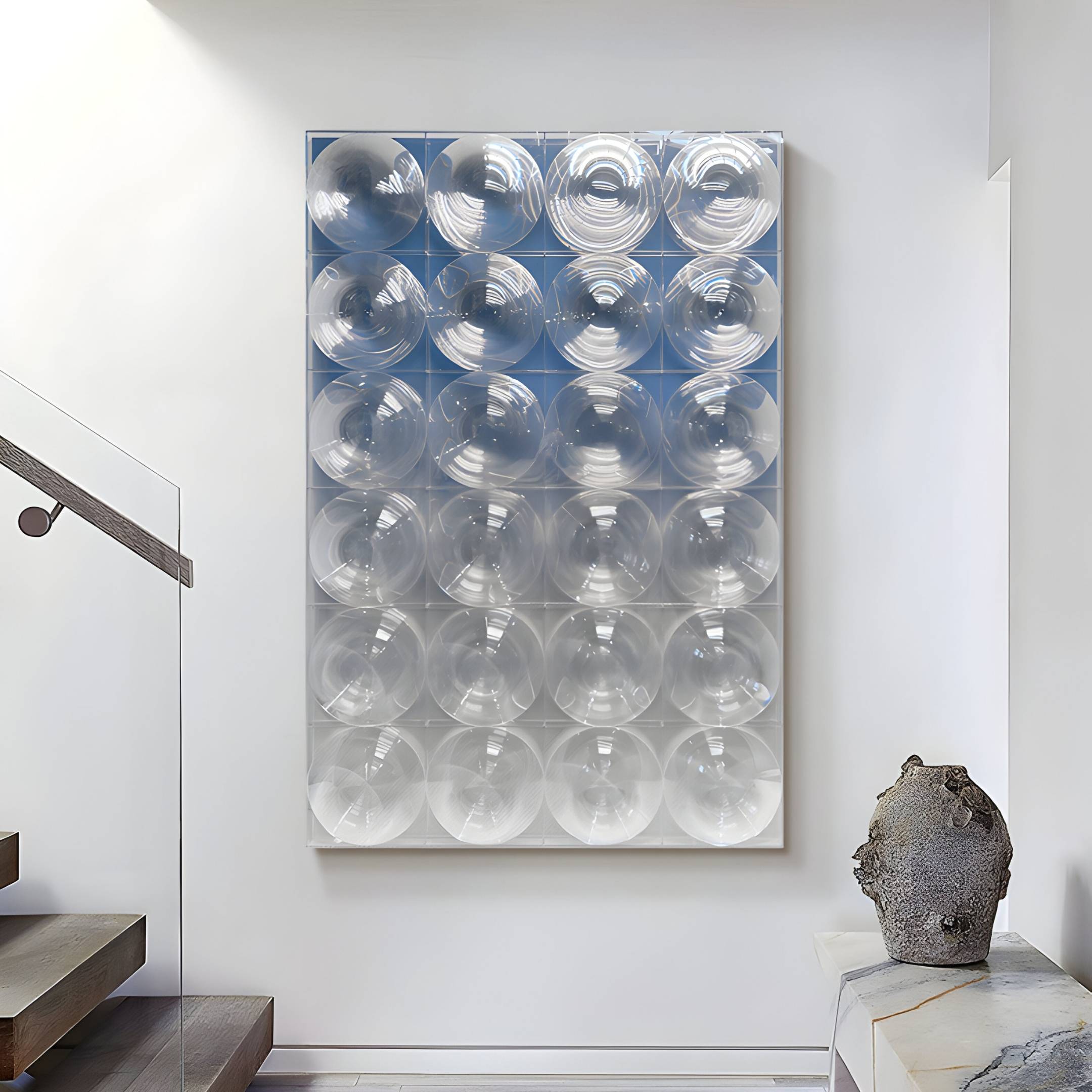 Lucentra Blue Gradient Grid Acrylic 3D Wall Art