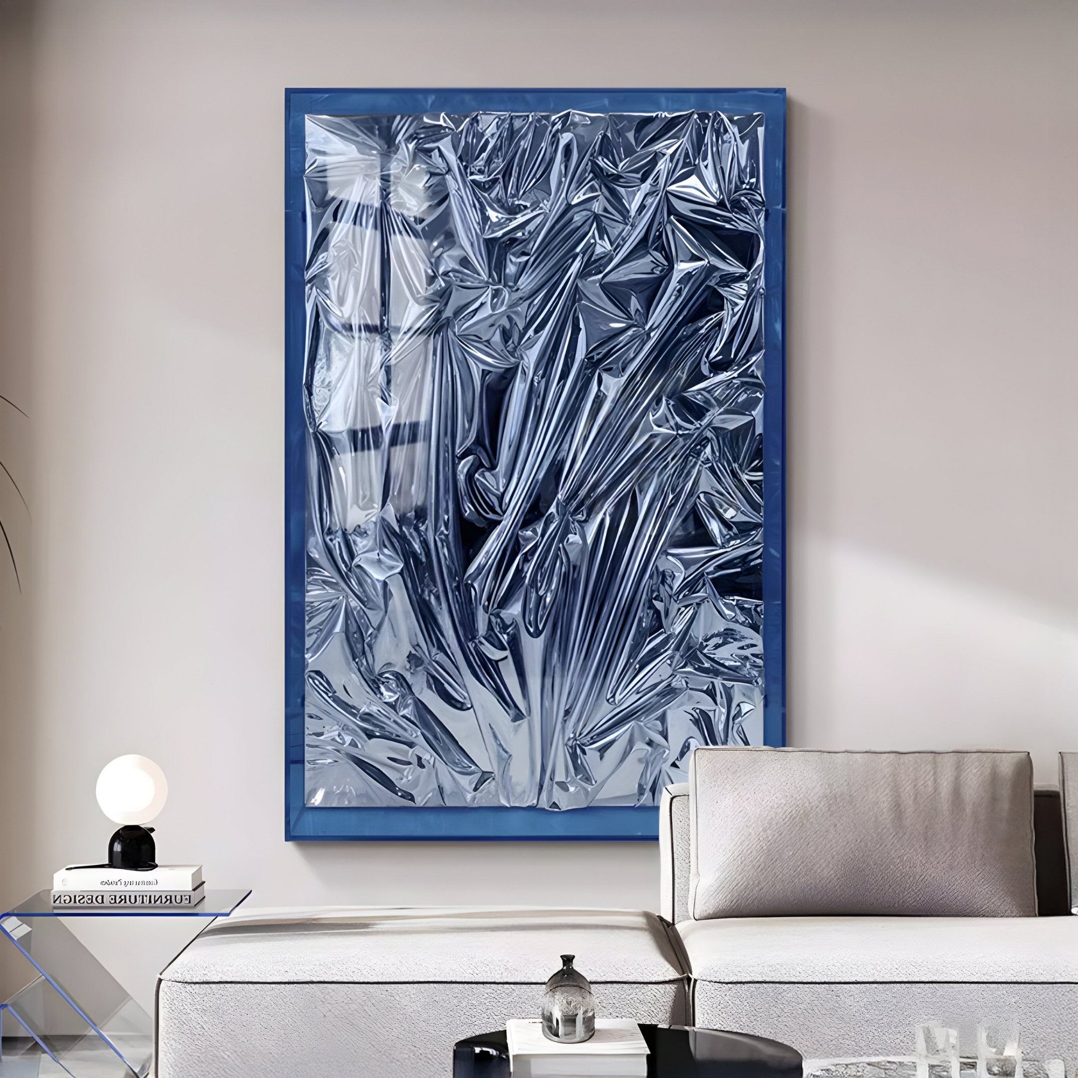 Metallique Sapphire Blue Crinkle Texture Leather 3D Wall Art