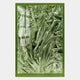 Metallique Forest Green Crinkle Texture Leather 3D Wall Art featuring crumpled metallic green leather with a high-gloss finish inside a green acrylic frame, shown against a plain white background.