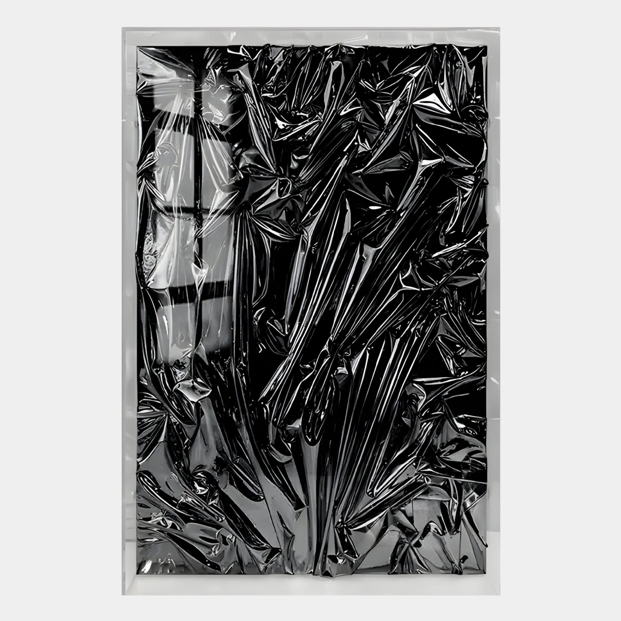 Metallique Deep Black Crinkle Texture Leather 3D Wall Art