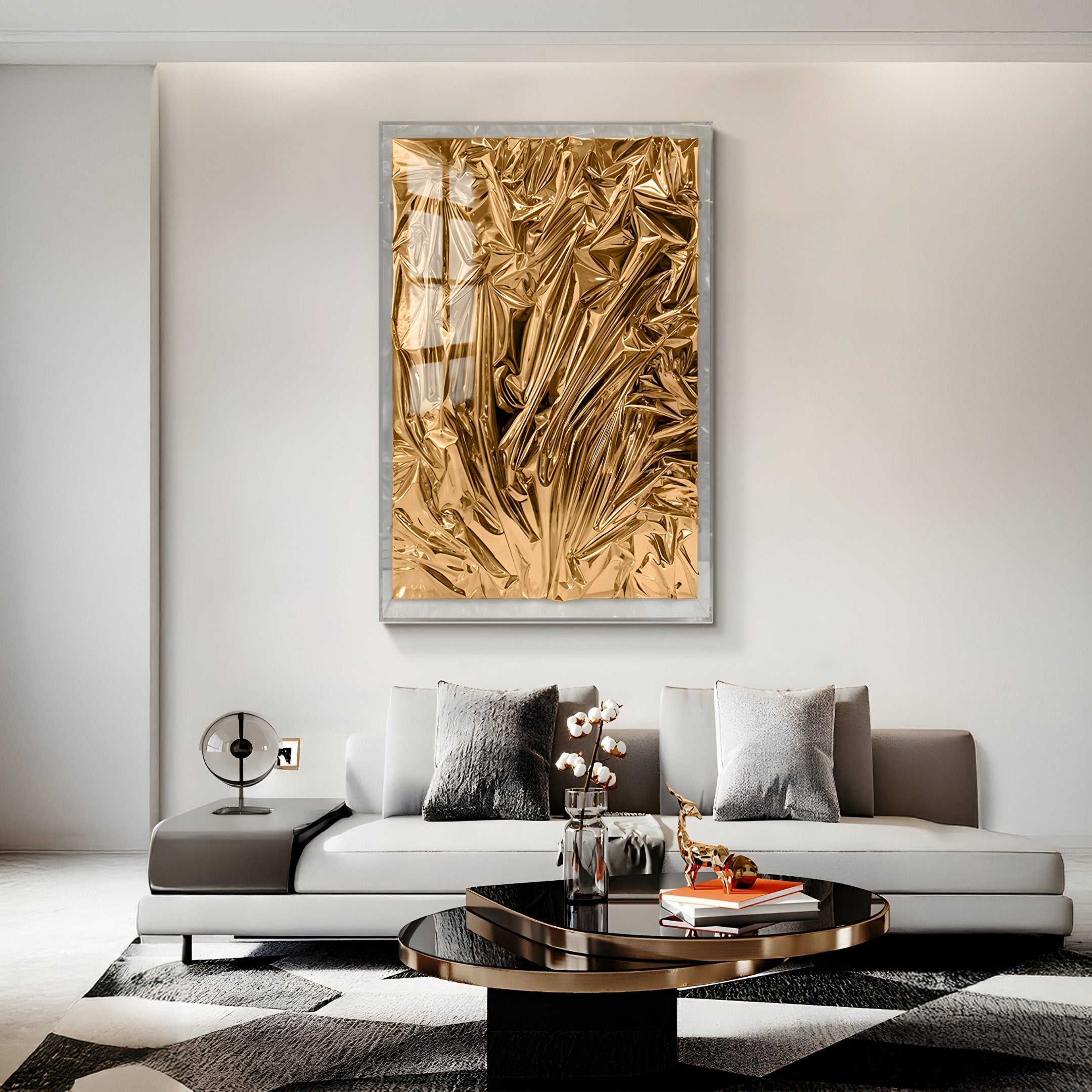 Metallique Amber Gold Crinkle Texture Leather 3D Wall Art