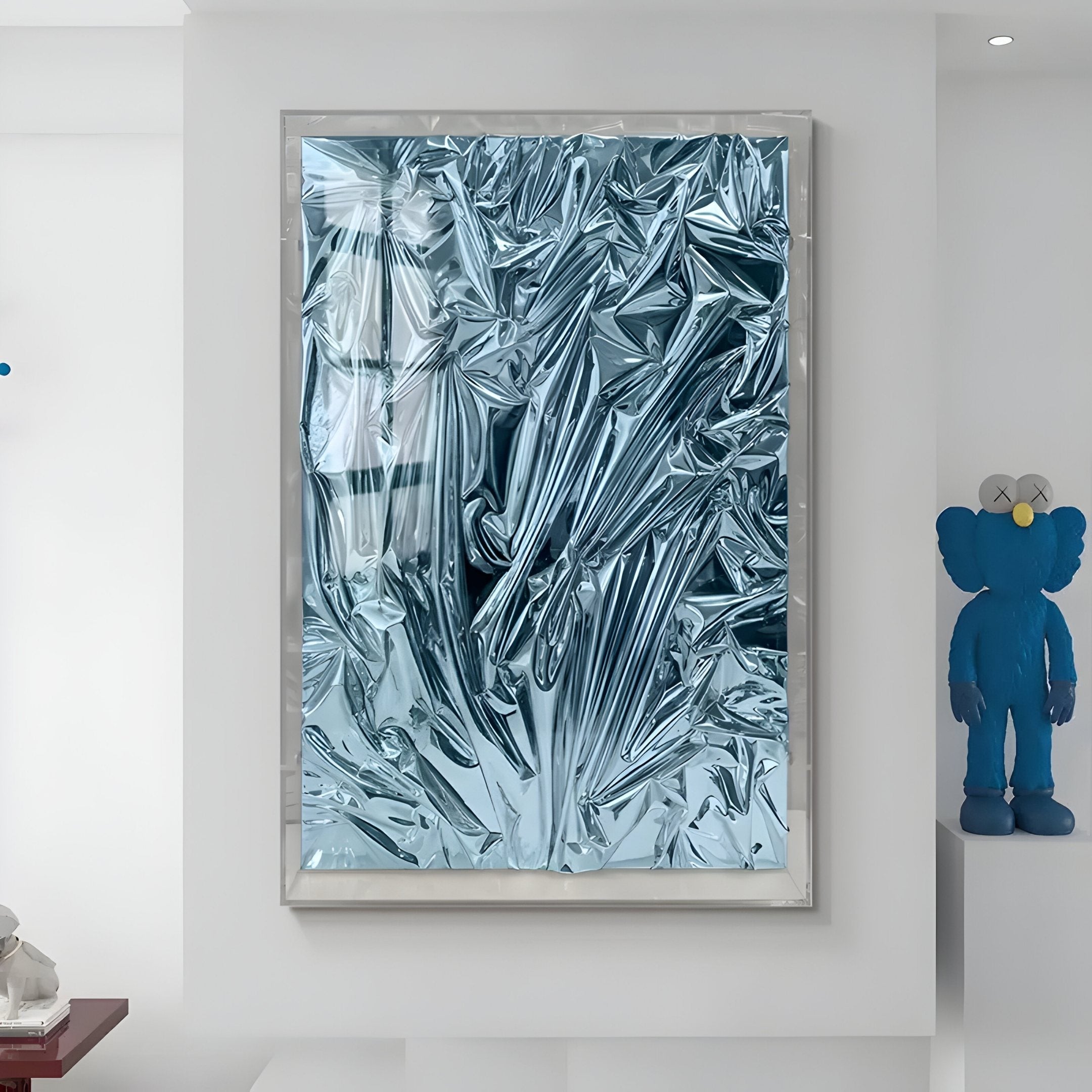 Metallique Ocean Blue Crinkle Texture Leather 3D Wall Art