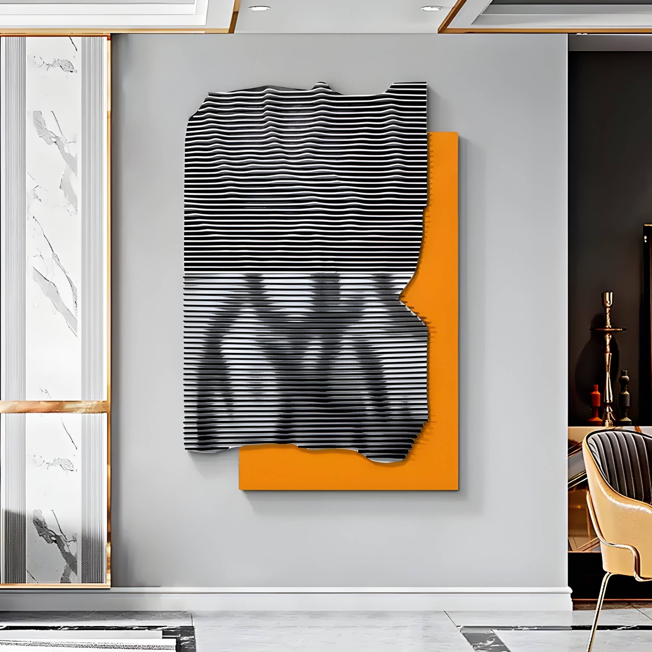 Strialux Mono Illusion Amber Leather & Acrylic 3D Wall Art