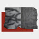 Strialux Mono Illusion Red Leather & Acrylic 3D Wall Art by Giant Sculptures features vertical black-and-white stripes and a distorted face over a red rectangle, creating eye-catching 3D decor on a light gray background.