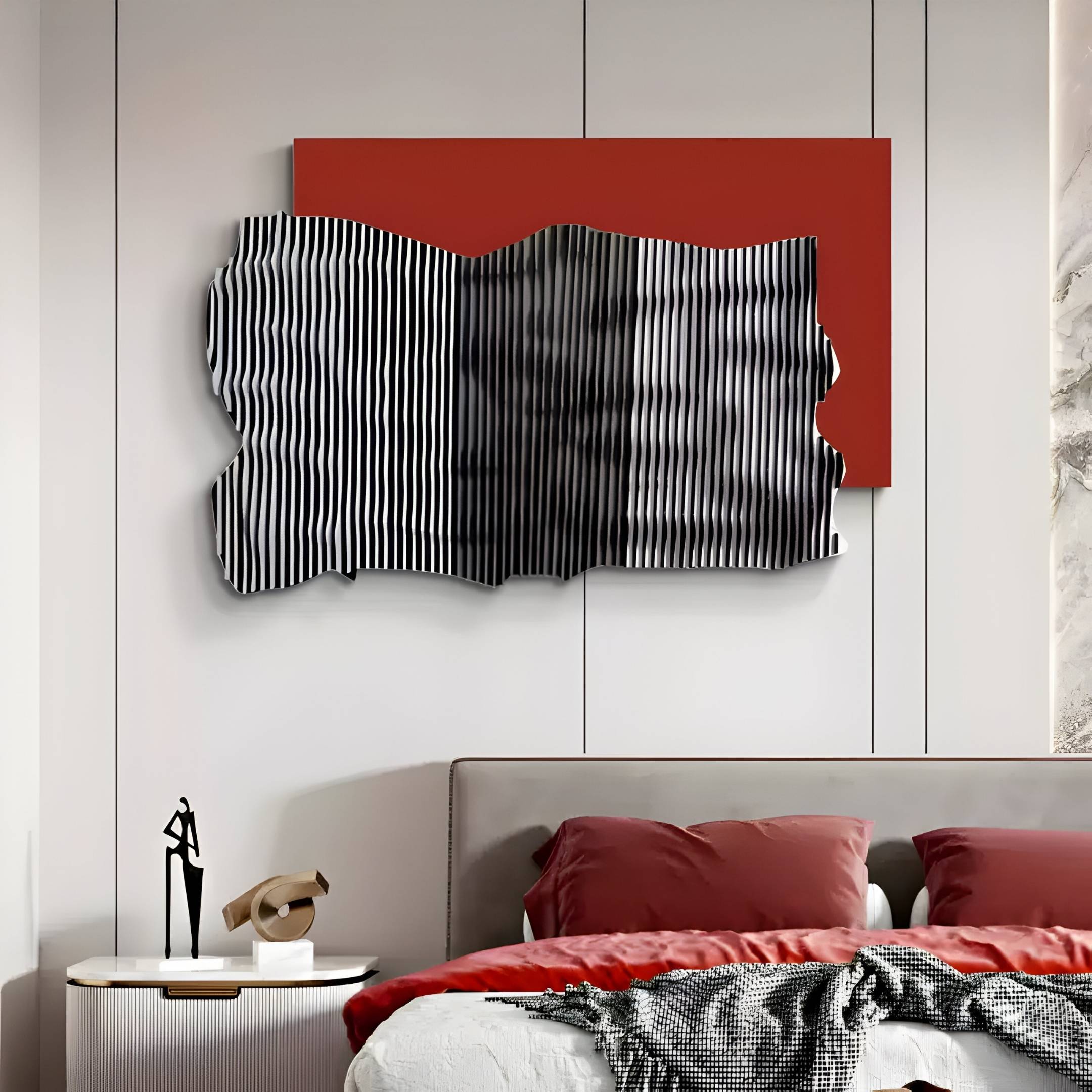 Strialux Flow Veil Red Leather & Acrylic 3D Wall Art