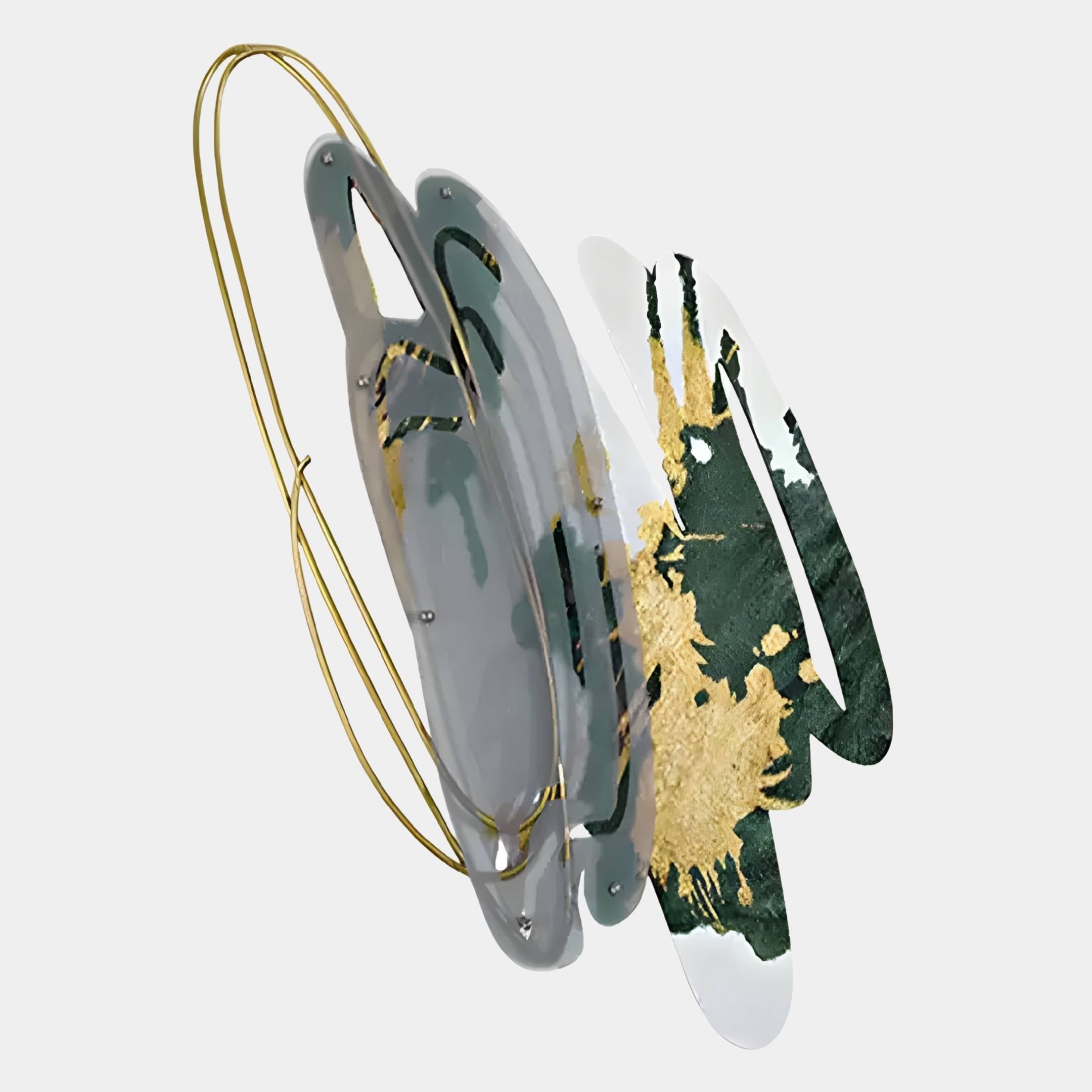 Aerava Emerald & Gold Sculptural Acrylic 3D Wall Art