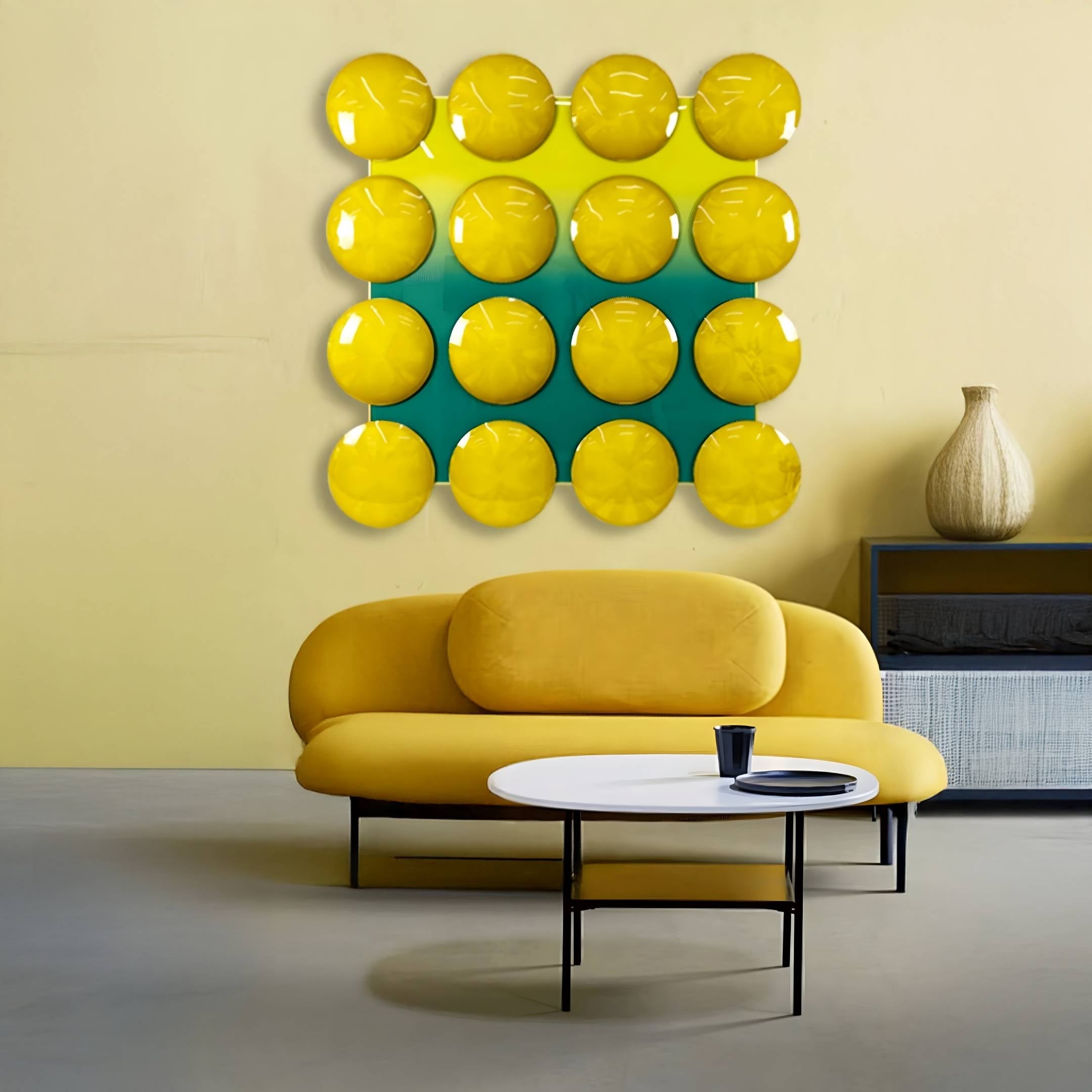 Poplux Grid Yellow & Teal Dome Acrylic 3D Wall Art