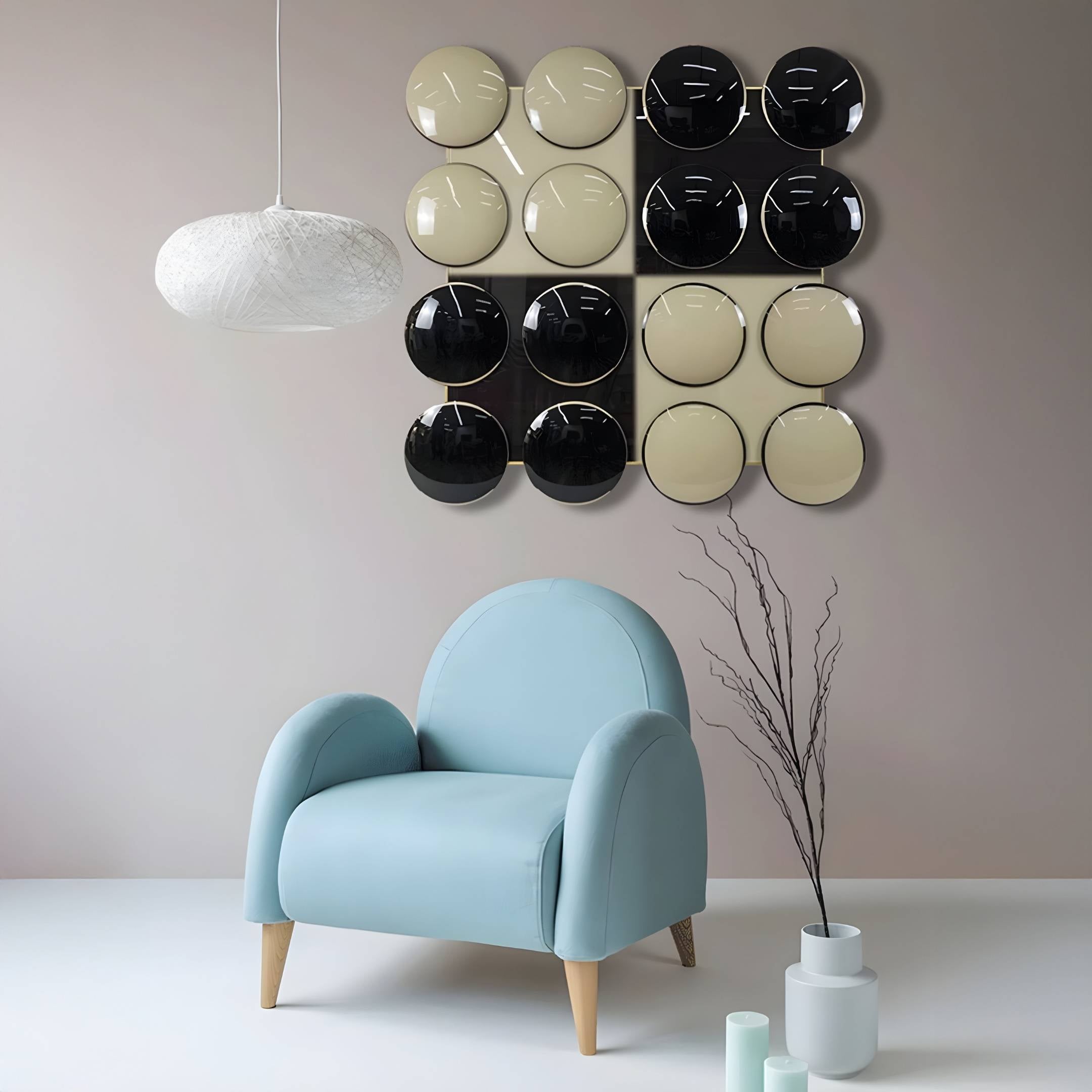 Poplux Grid Black & Cream Dome Acrylic 3D Wall Art