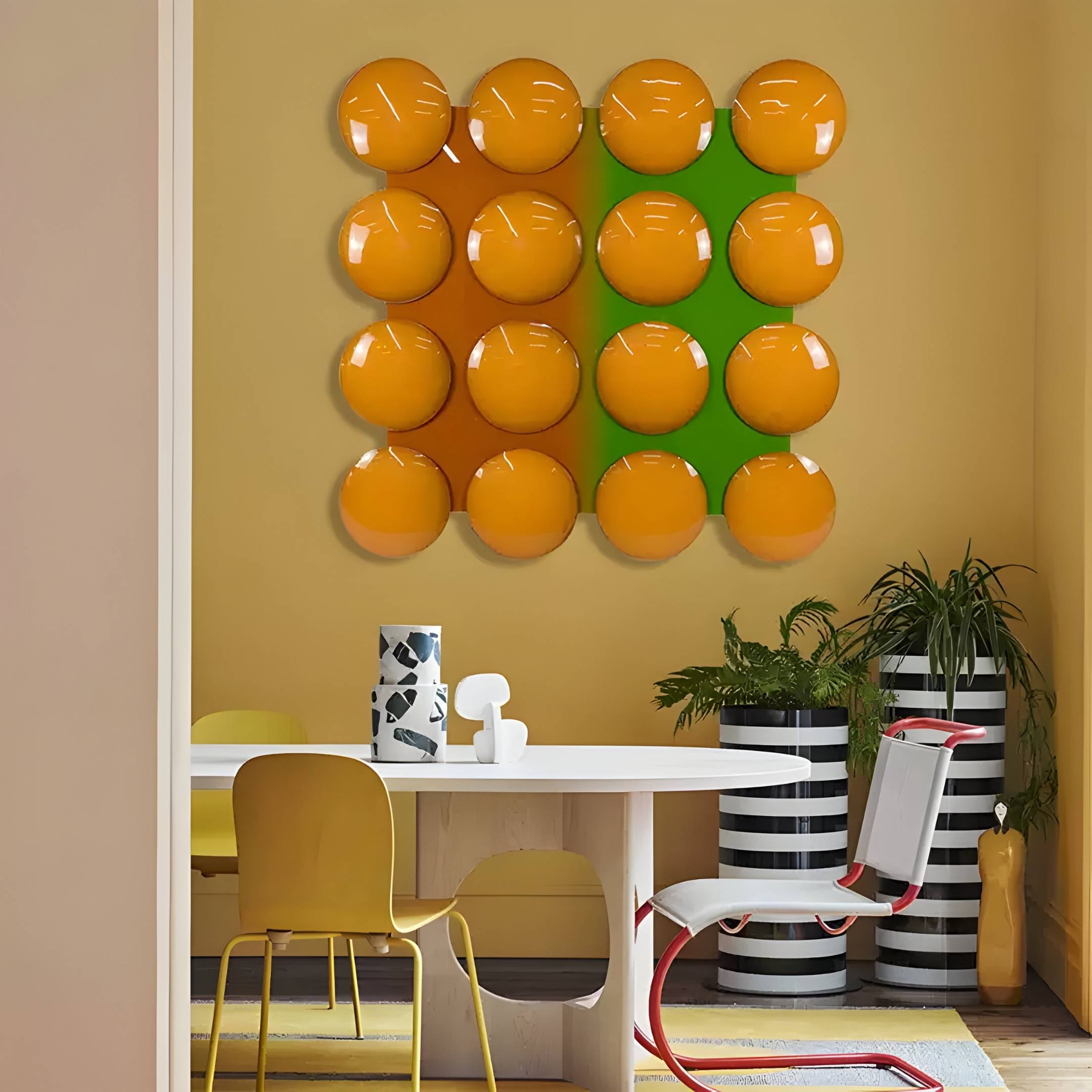 Poplux Grid Orange & Green Dome Acrylic 3D Wall Art