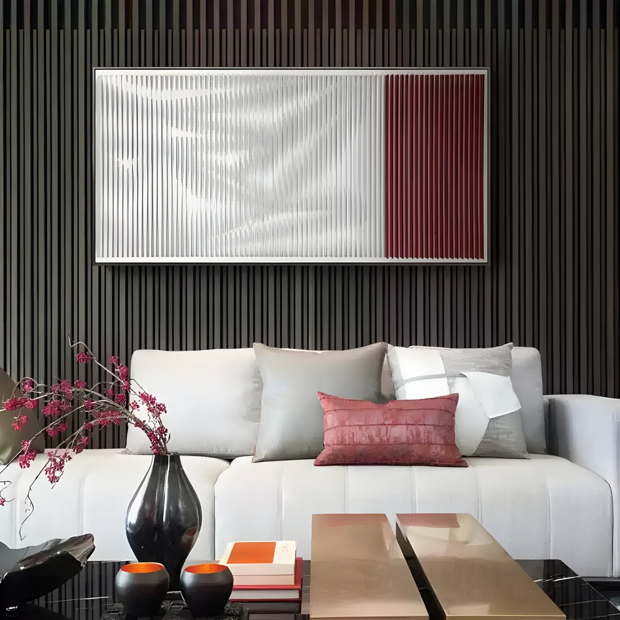 Vistara I Crimson & White Crinkle Texture Acrylic 3D Wall Art