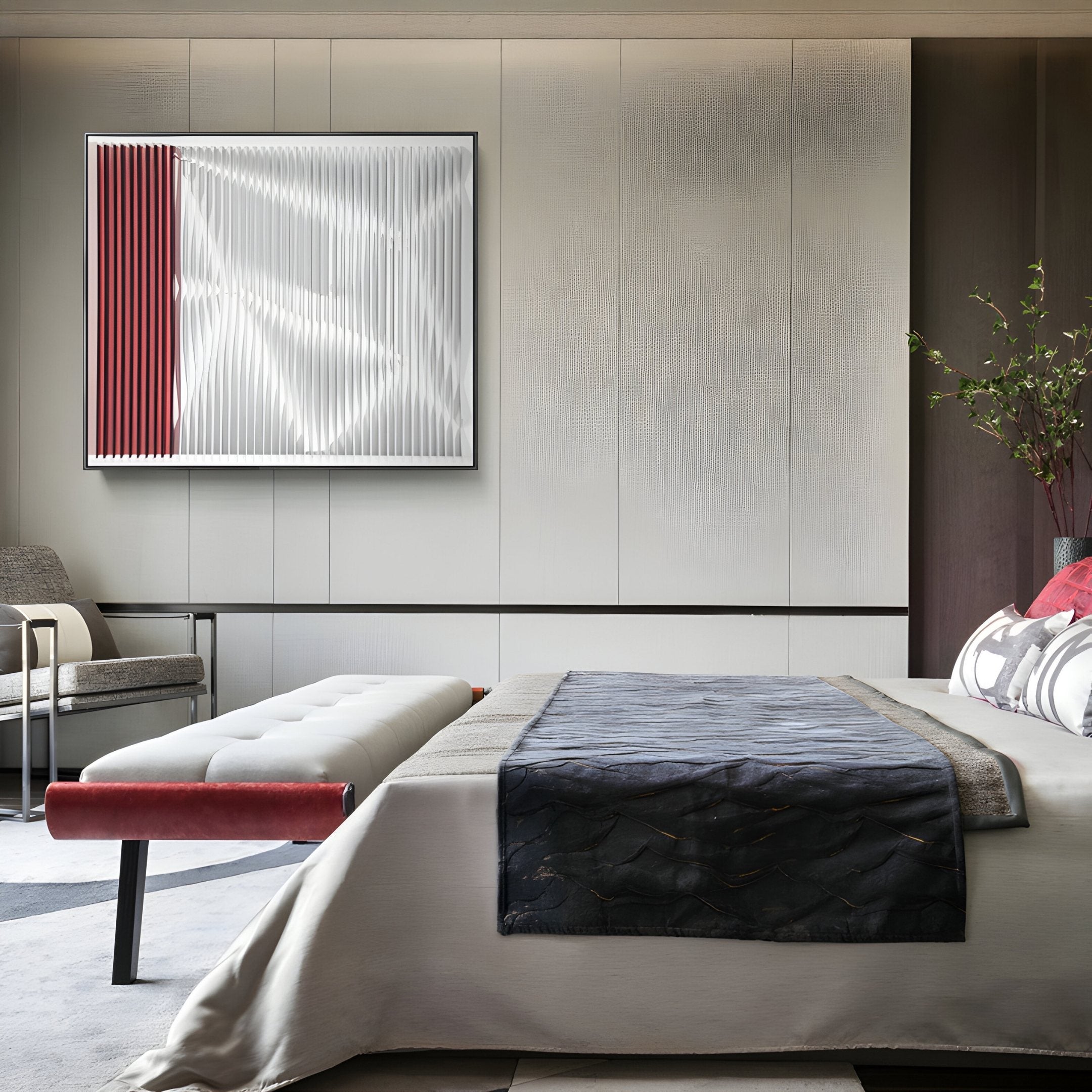 Vistara II Crimson & White Crinkle Texture Acrylic 3D Wall Art