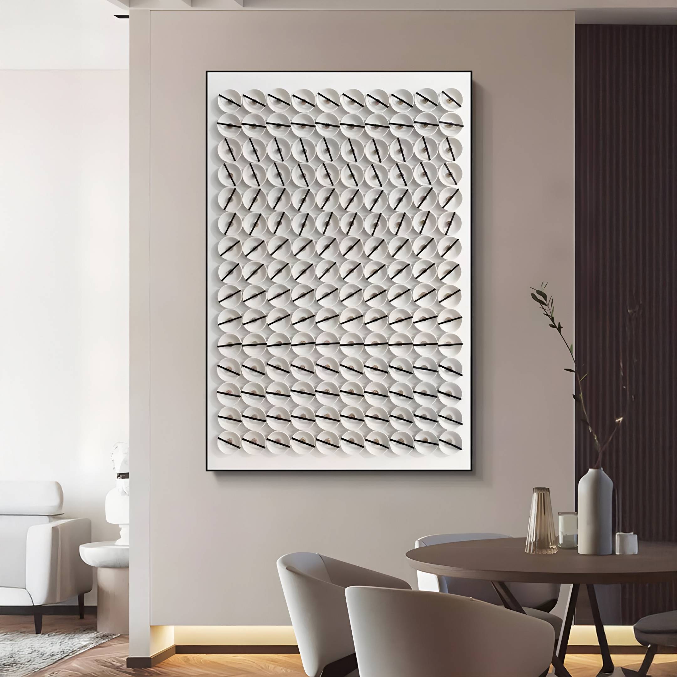 Parella White Slit Disc Grid Acrylic 3D Wall Art