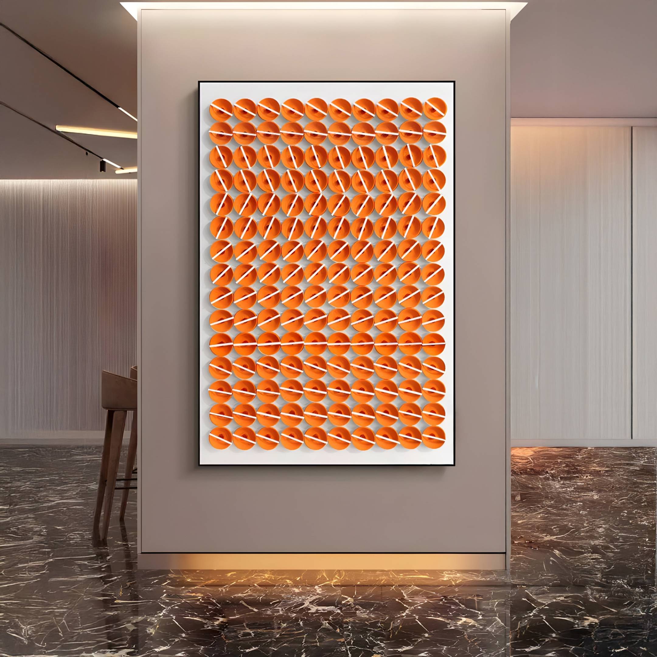 Parella Orange Slit Disc Grid Acrylic 3D Wall Art