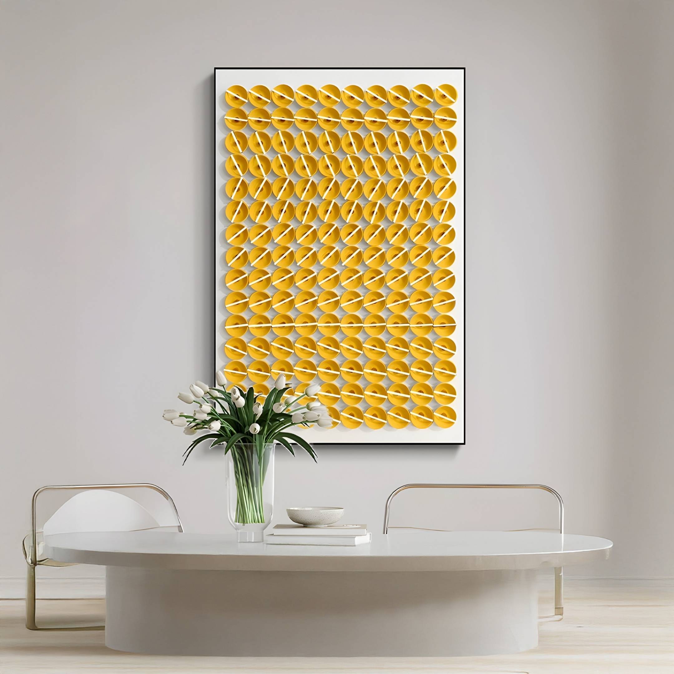 Parella Yellow Slit Disc Grid Acrylic 3D Wall Art