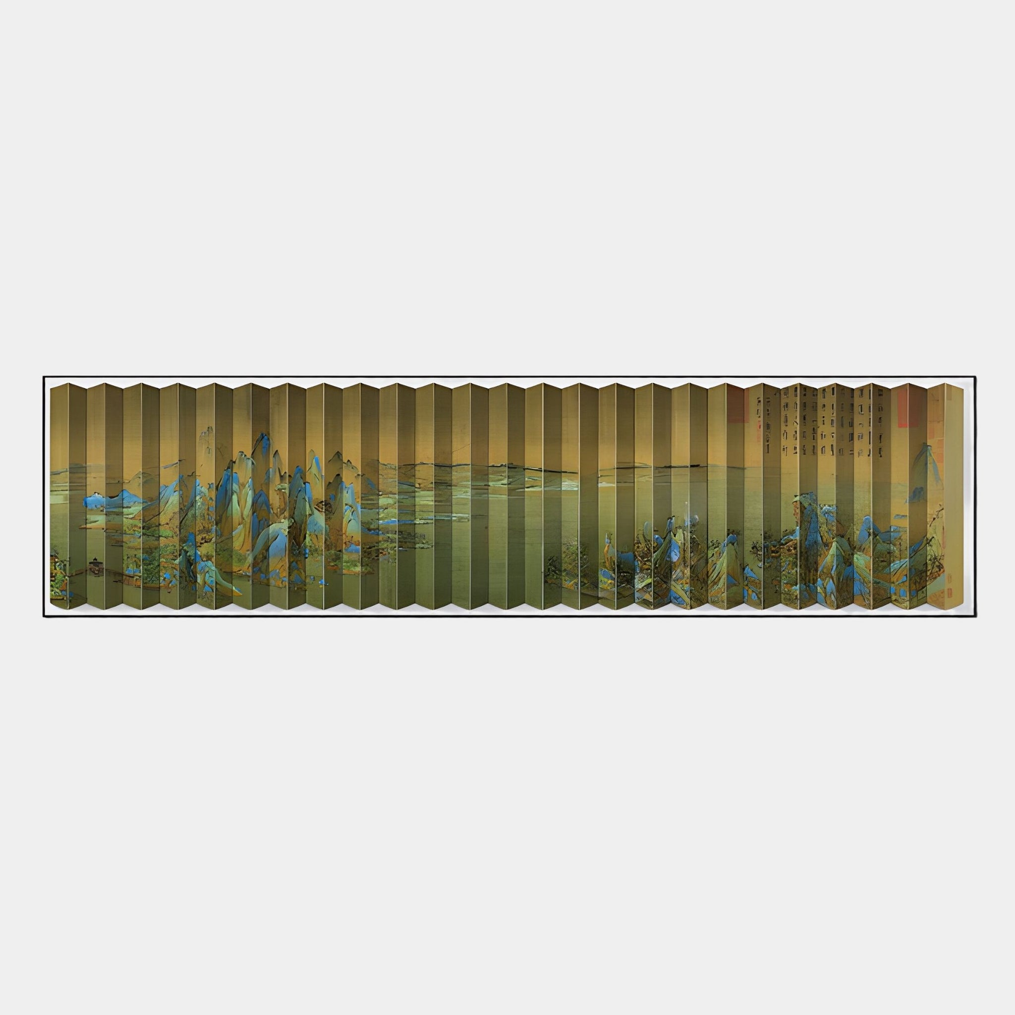 Foldscape Golden Mountains & River Acrylic 3D Wall Art | Panoramic Scene