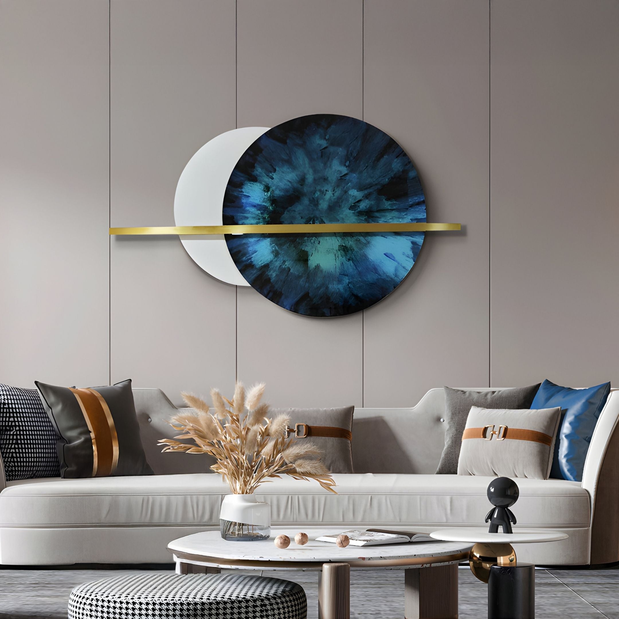 Caldris Sapphire I Crystal Porcelain & Gold Strip 3D Wall Art