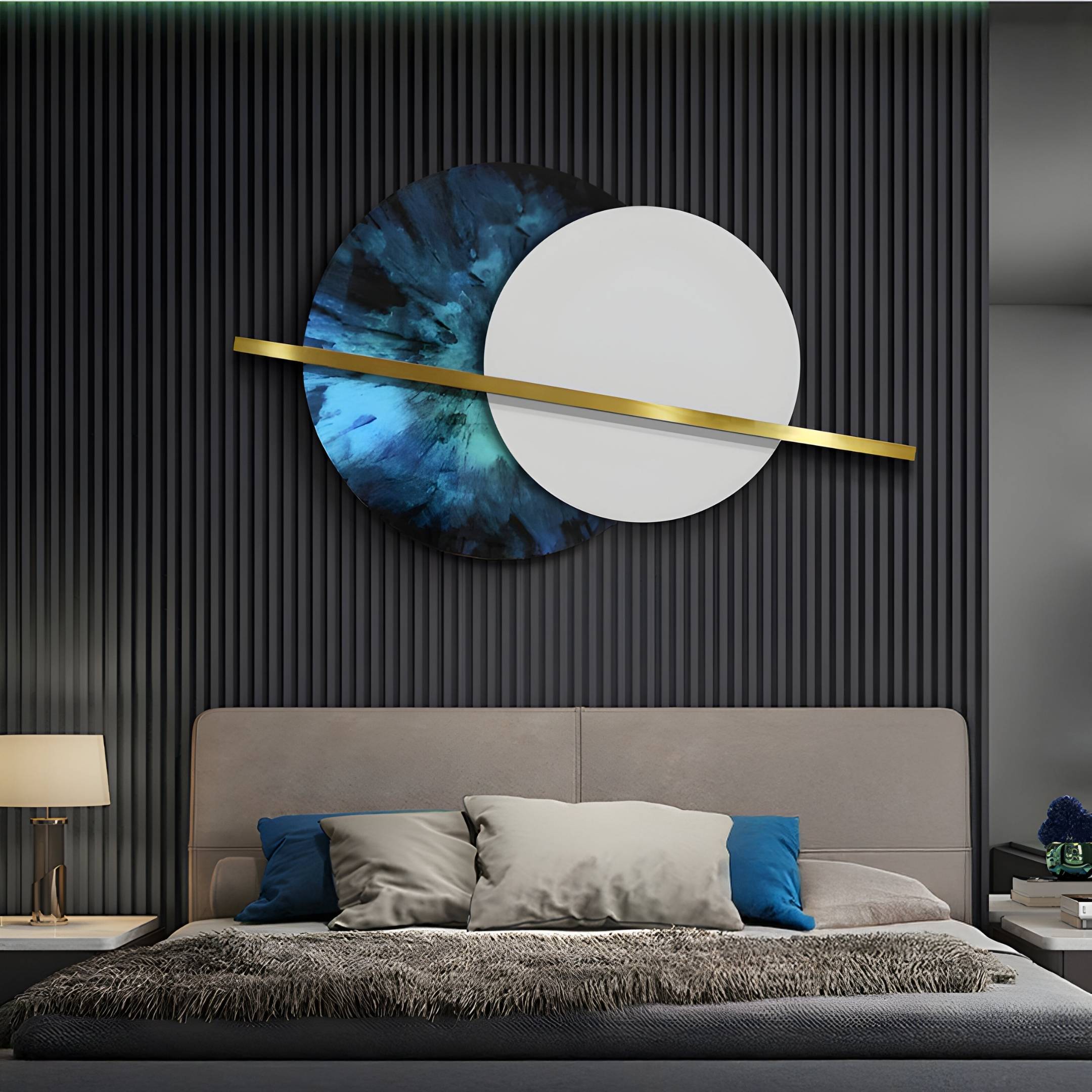 Caldris Sapphire II Crystal Porcelain & Gold Strip 3D Wall Art