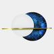 Caldris Cobalt Blue II Crystal Porcelain & Gold Strip 3D Wall Art featuring overlapping white and cobalt blue discs crossed by a horizontal gold strip on a light background.