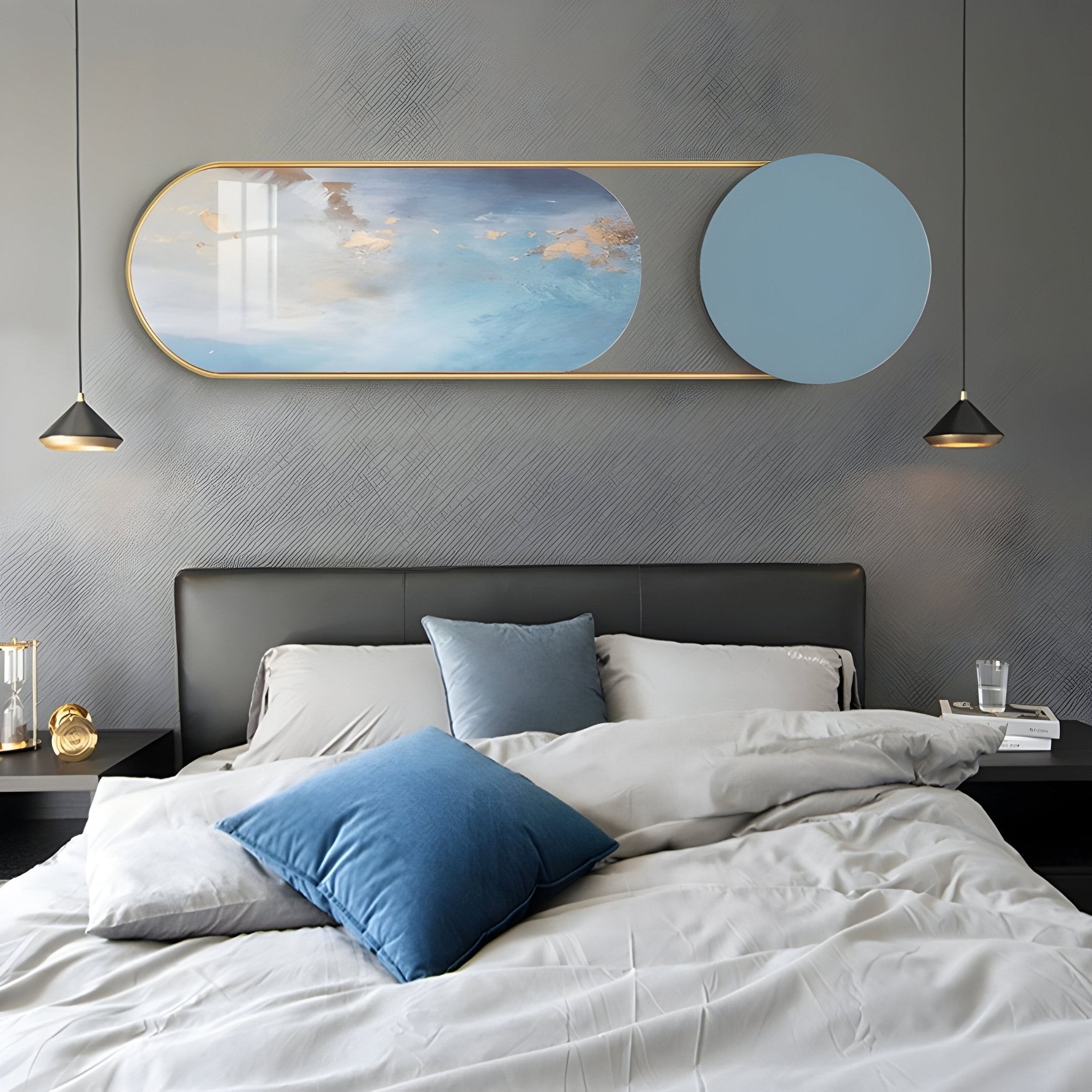 Modvara Sky Blue Fusion Acrylic & Leather Wall Art