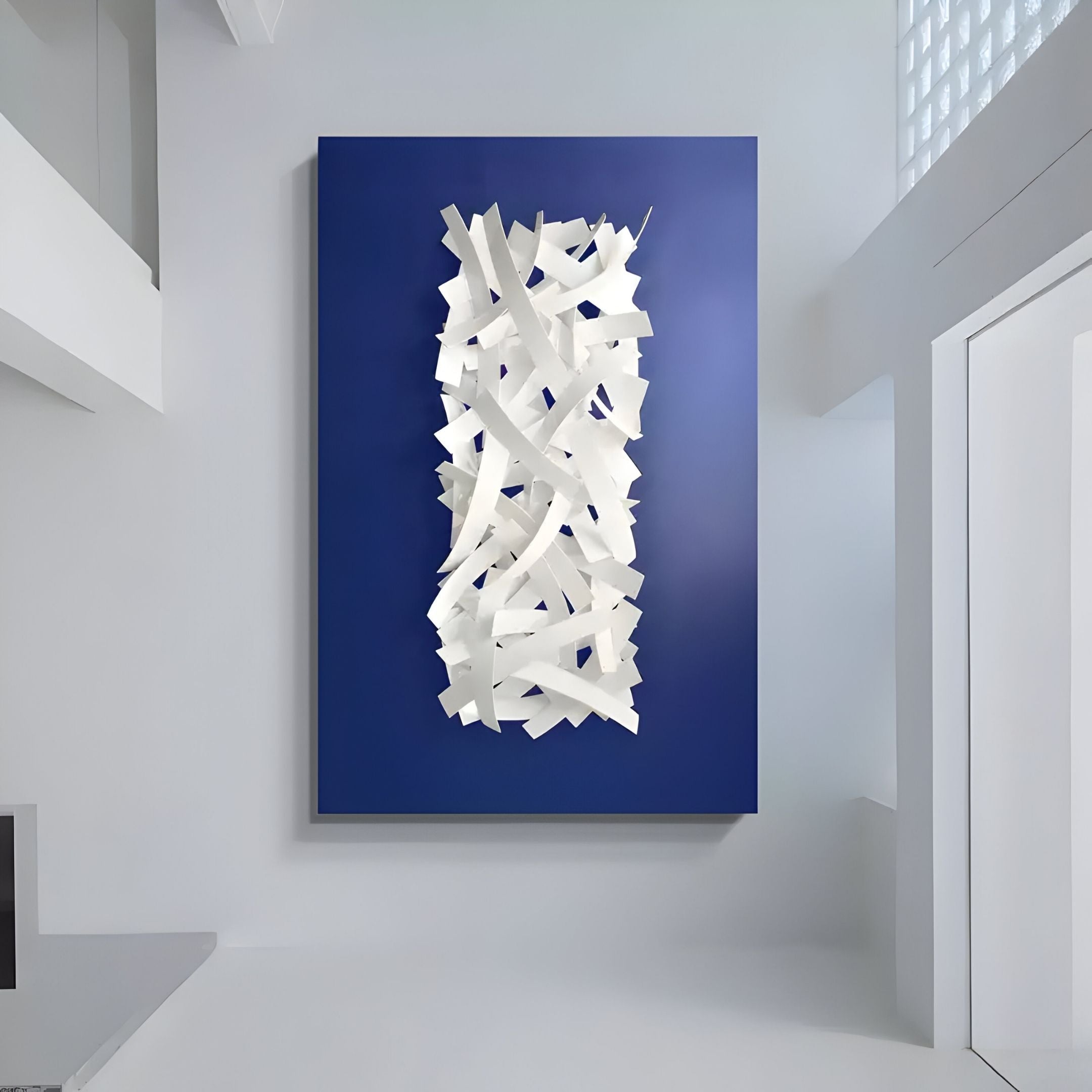 Stravira Blue I Sculptural White Metal 3D Wall Art