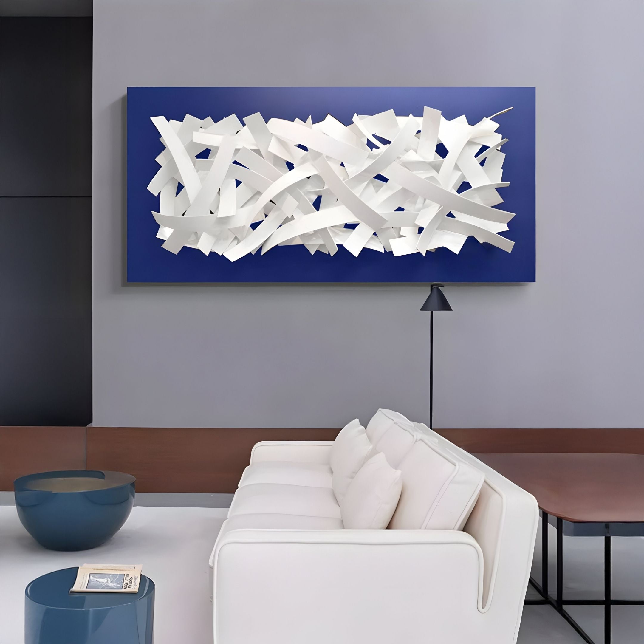 Stravira Blue II Sculptural White Metal 3D Wall Art