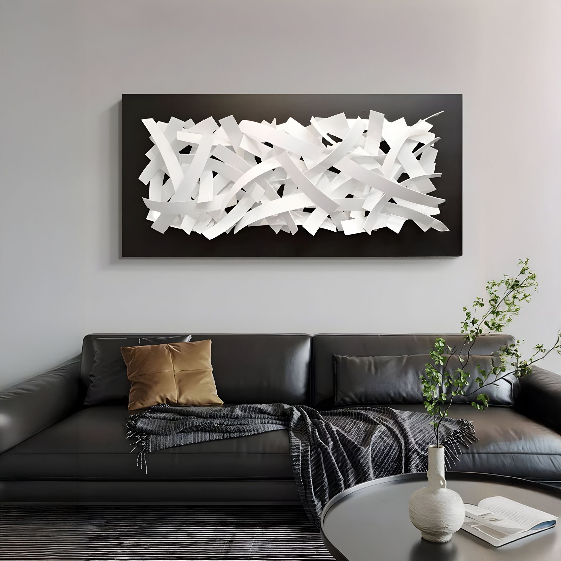 Stravira Black II Sculptural White Metal 3D Wall Art