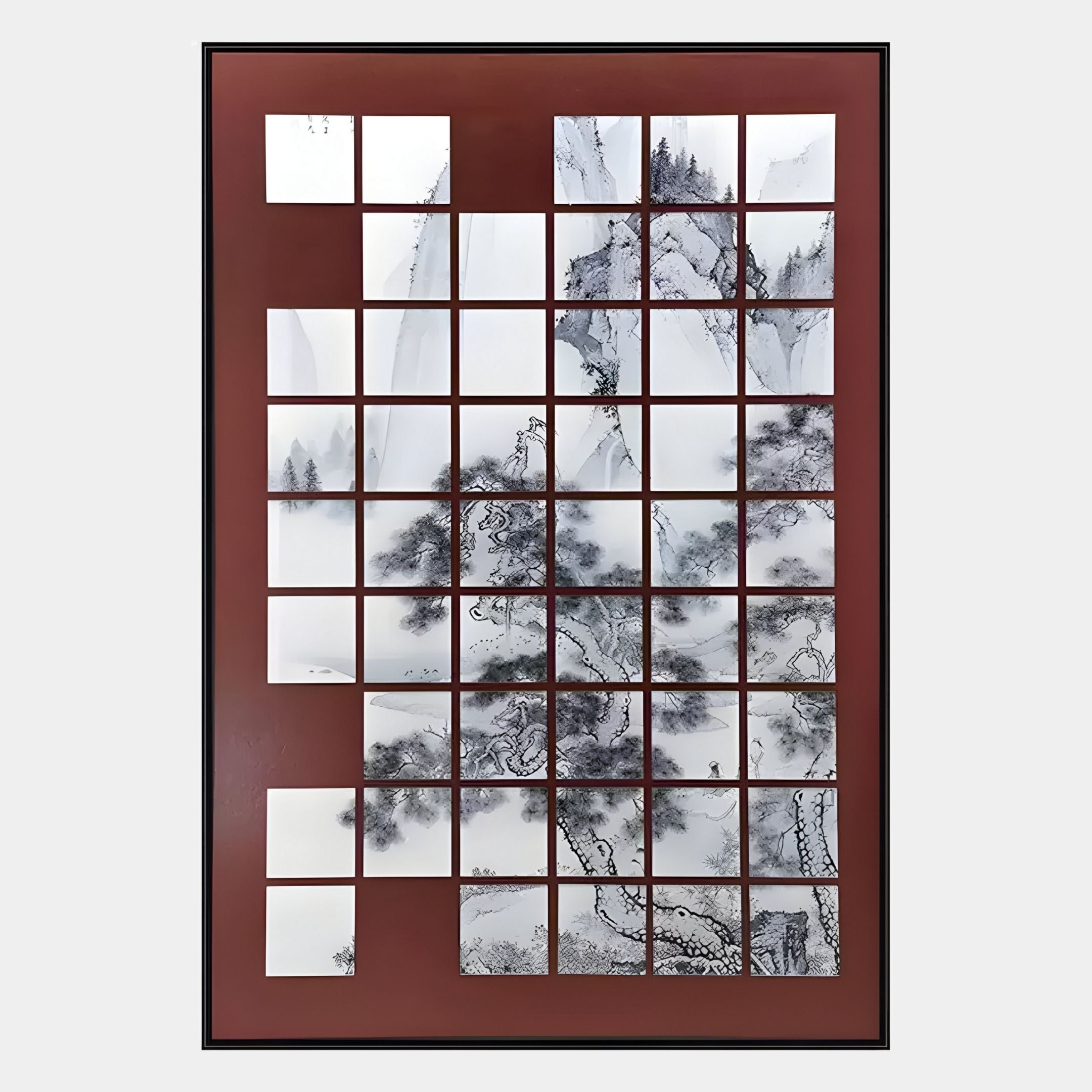 Kanshiro Burgundy Panelled Landscape Acrylic 3D Wall Art