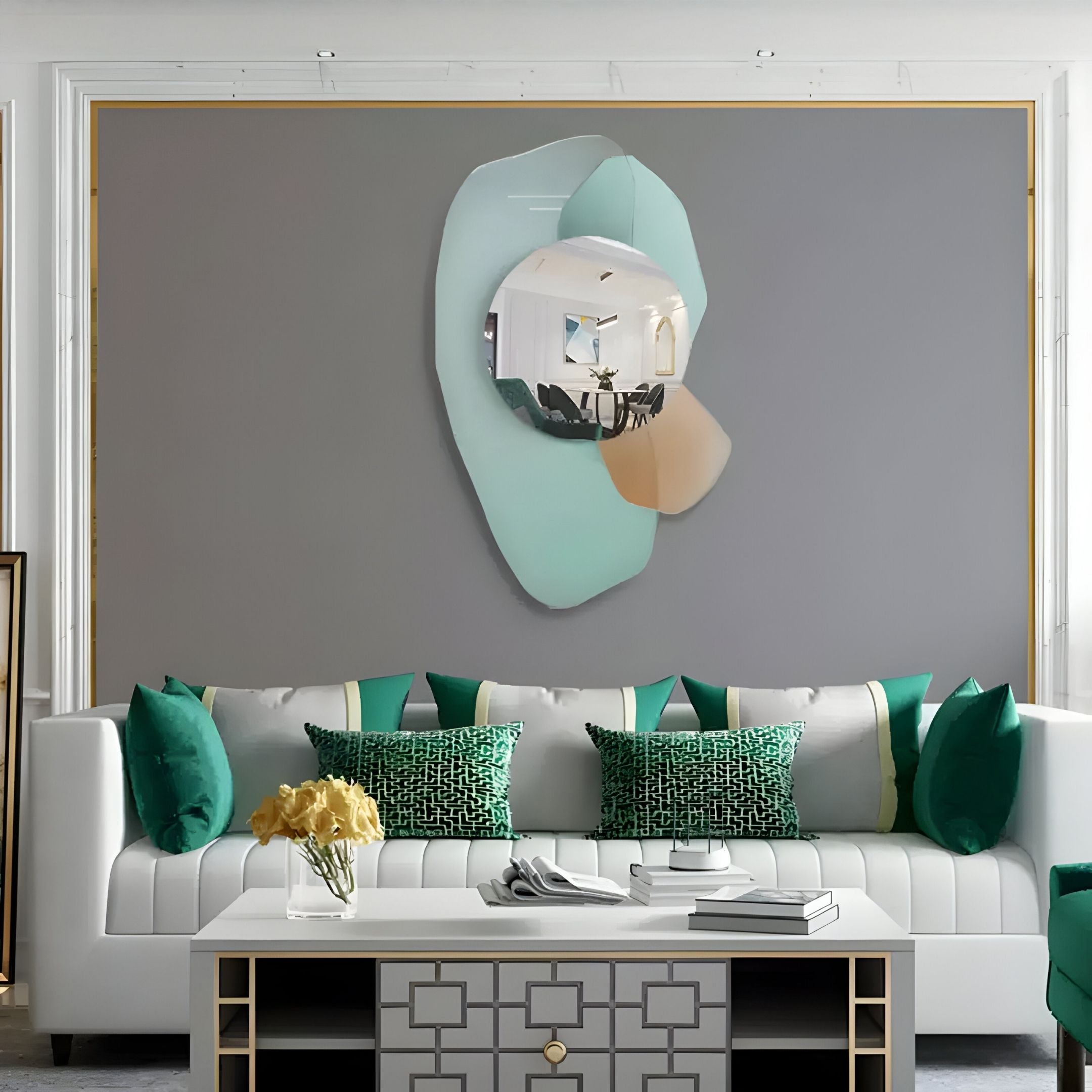 Ravira Aqua & Peach Sculptural Acrylic Mirror 3D Wall Art