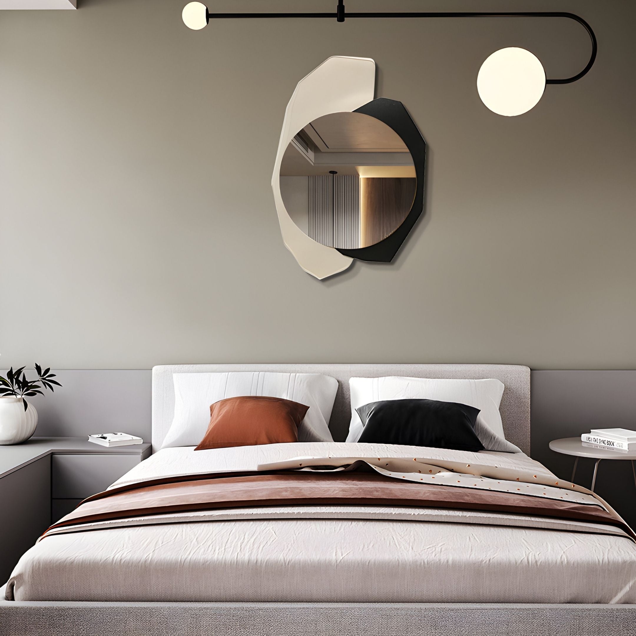 Ravira Ivory & Black Sculptural Acrylic Mirror 3D Wall Art