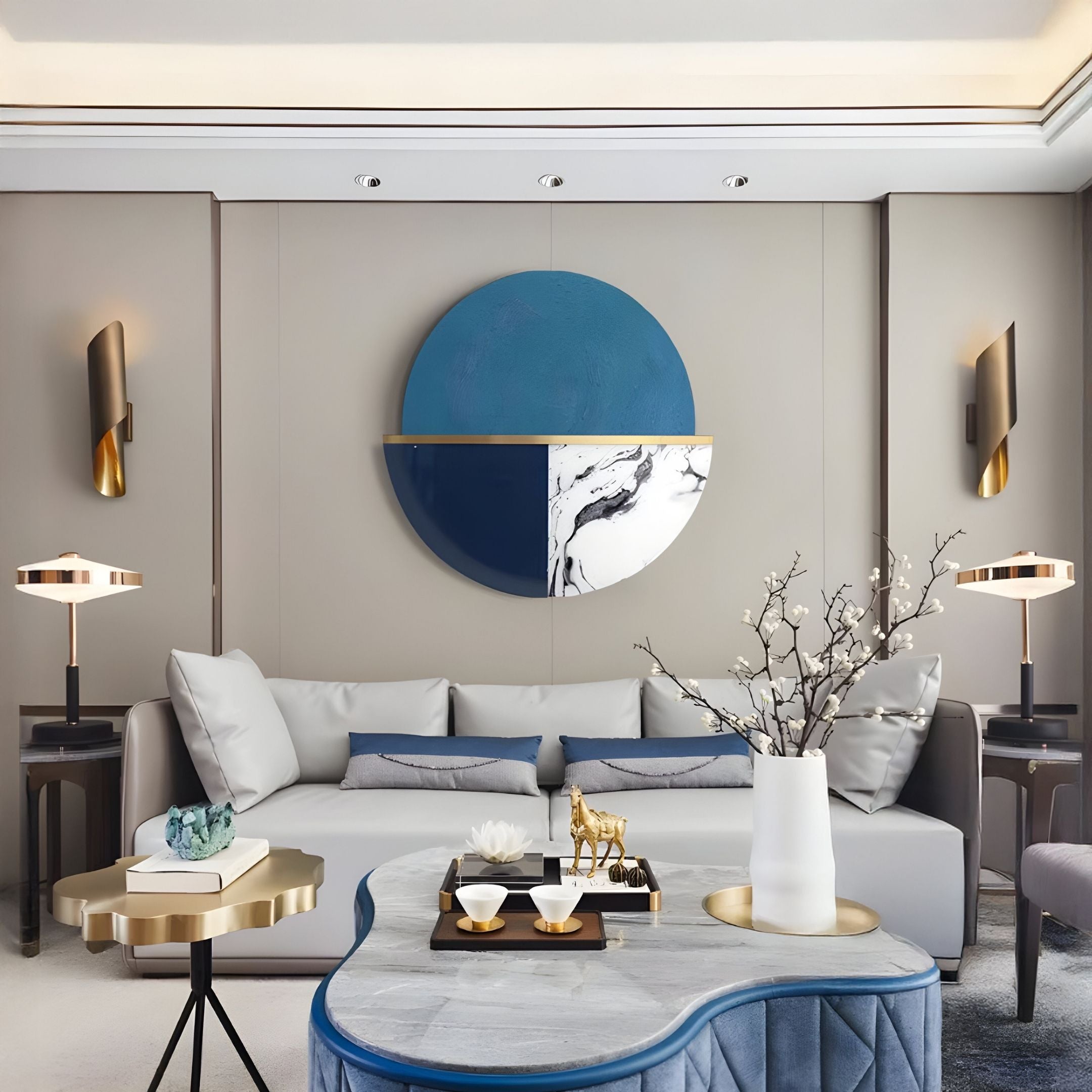 Meridra Blue & Marble Segment Circular 3D Wall Art