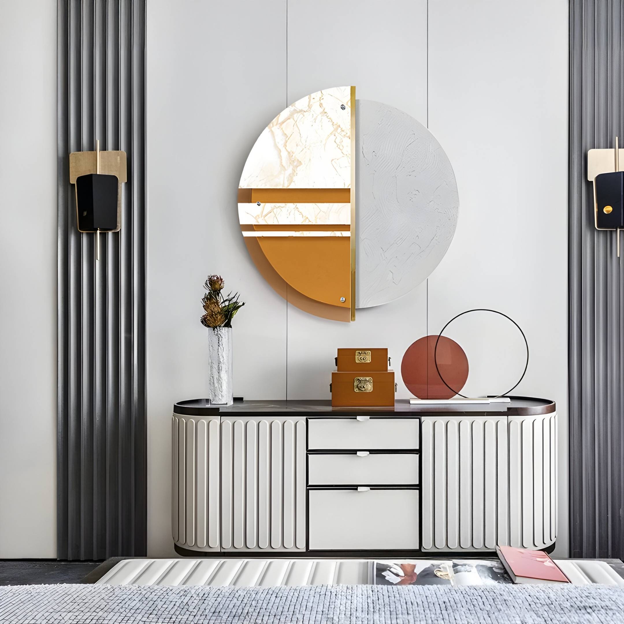 Meridra Ochre Stripe & Cream Marble Circular 3D Wall Art