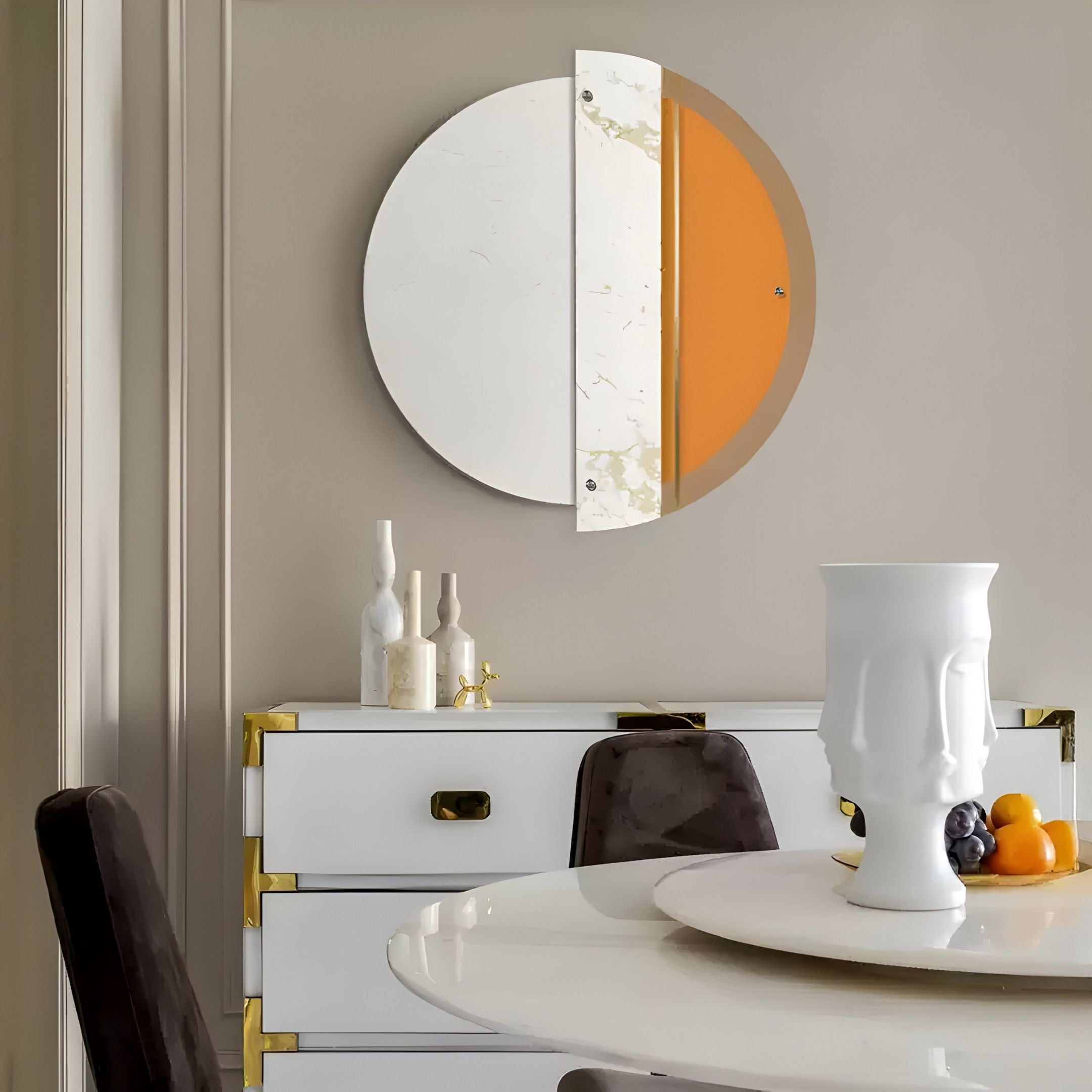 Meridra Orange Crescent & White Marble Circular 3D Wall Art