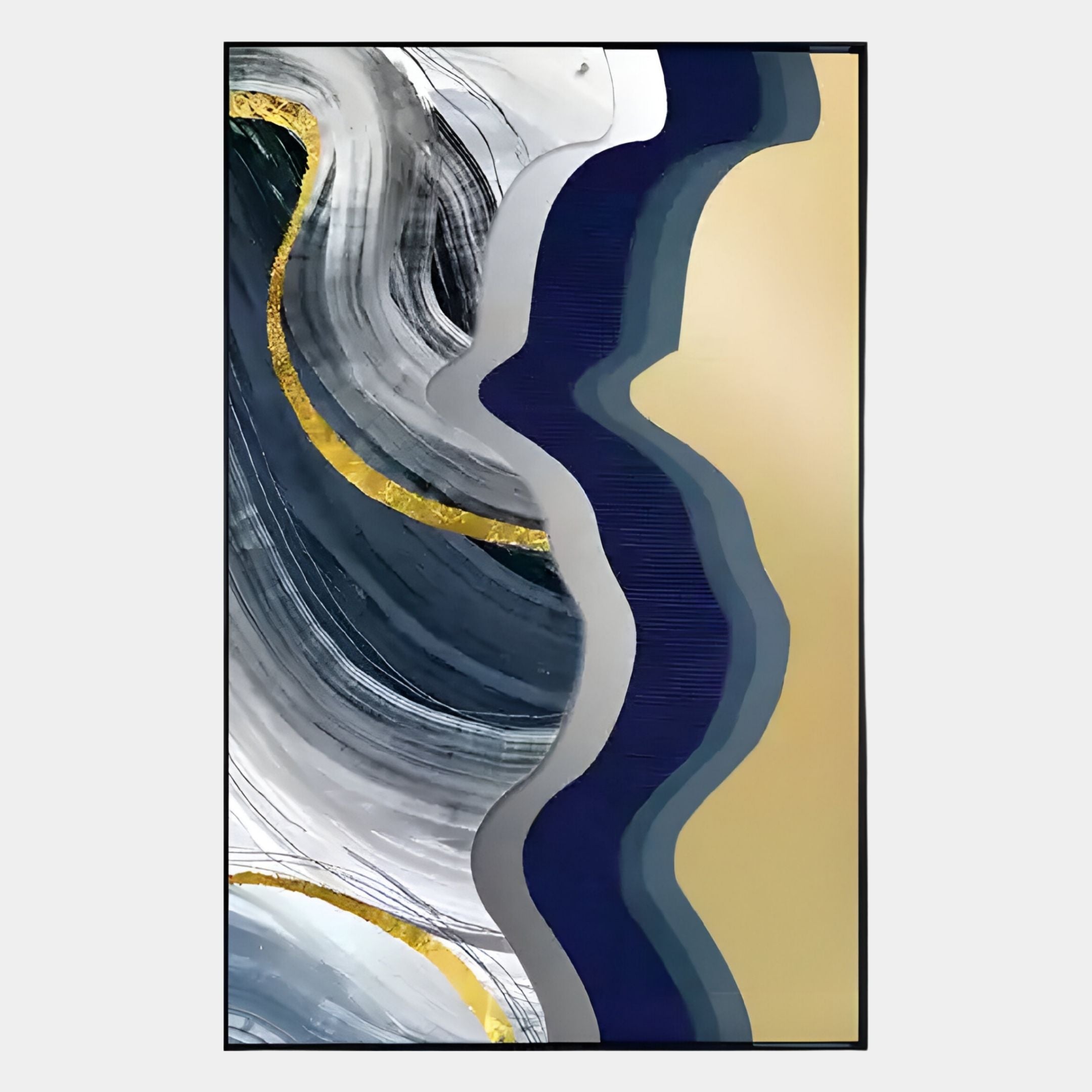 Veridra Grey-Blue Wave & Gold Ribbon Acrylic 3D Wall Art