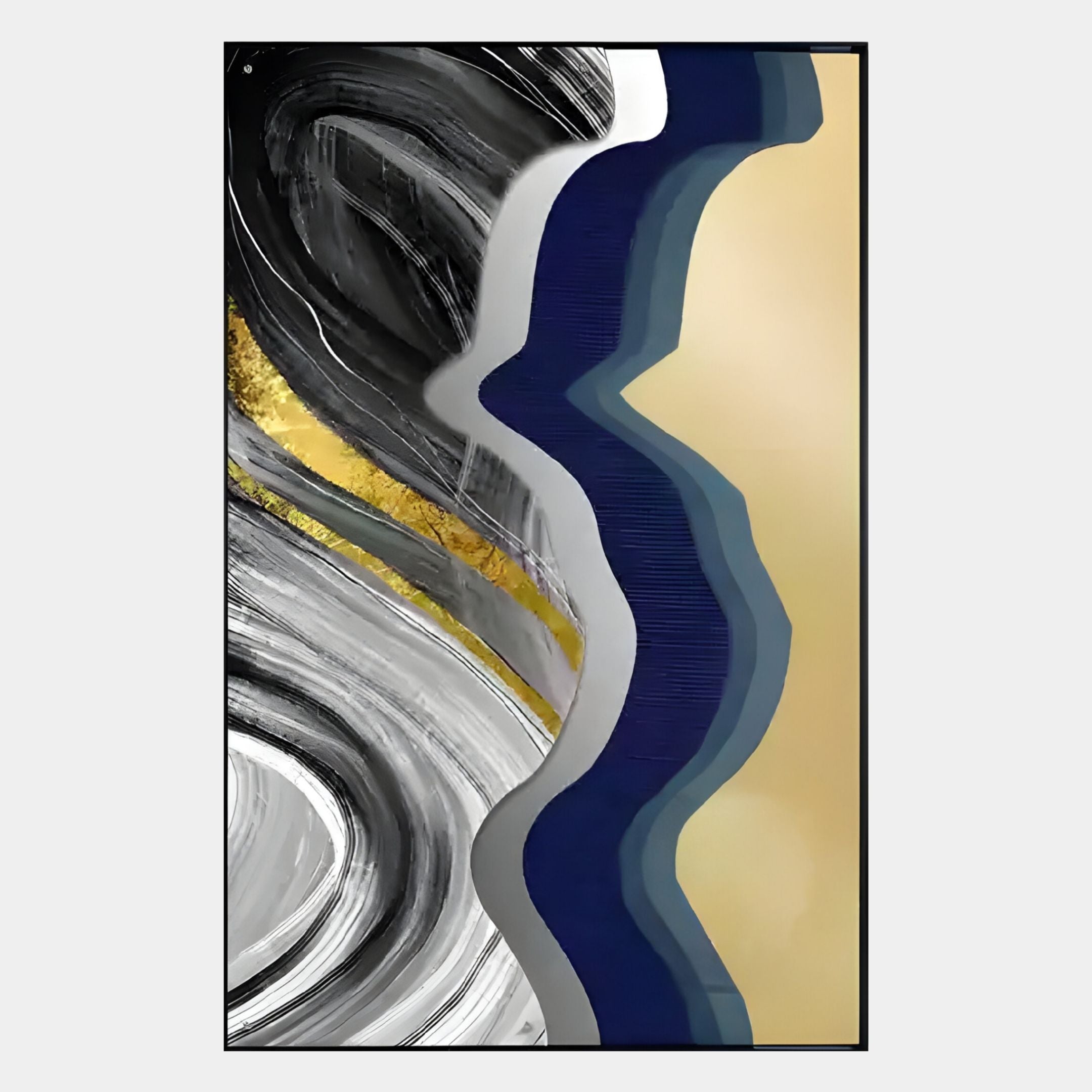 Veridra Monochrome Wave & Gold Ribbon Acrylic 3D Wall Art