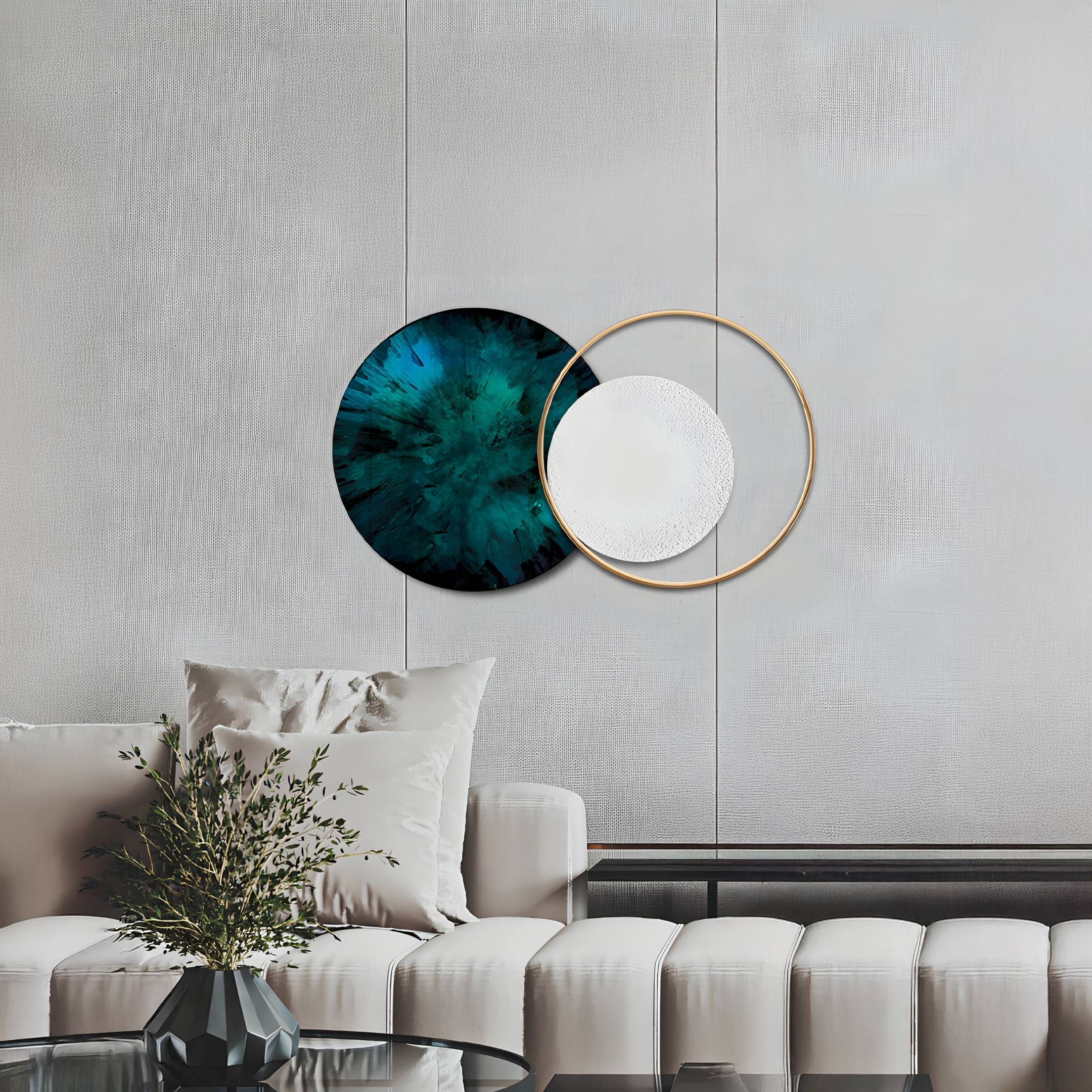 Auricara Emerald White Disc & Metal Ring 3D Wall Art